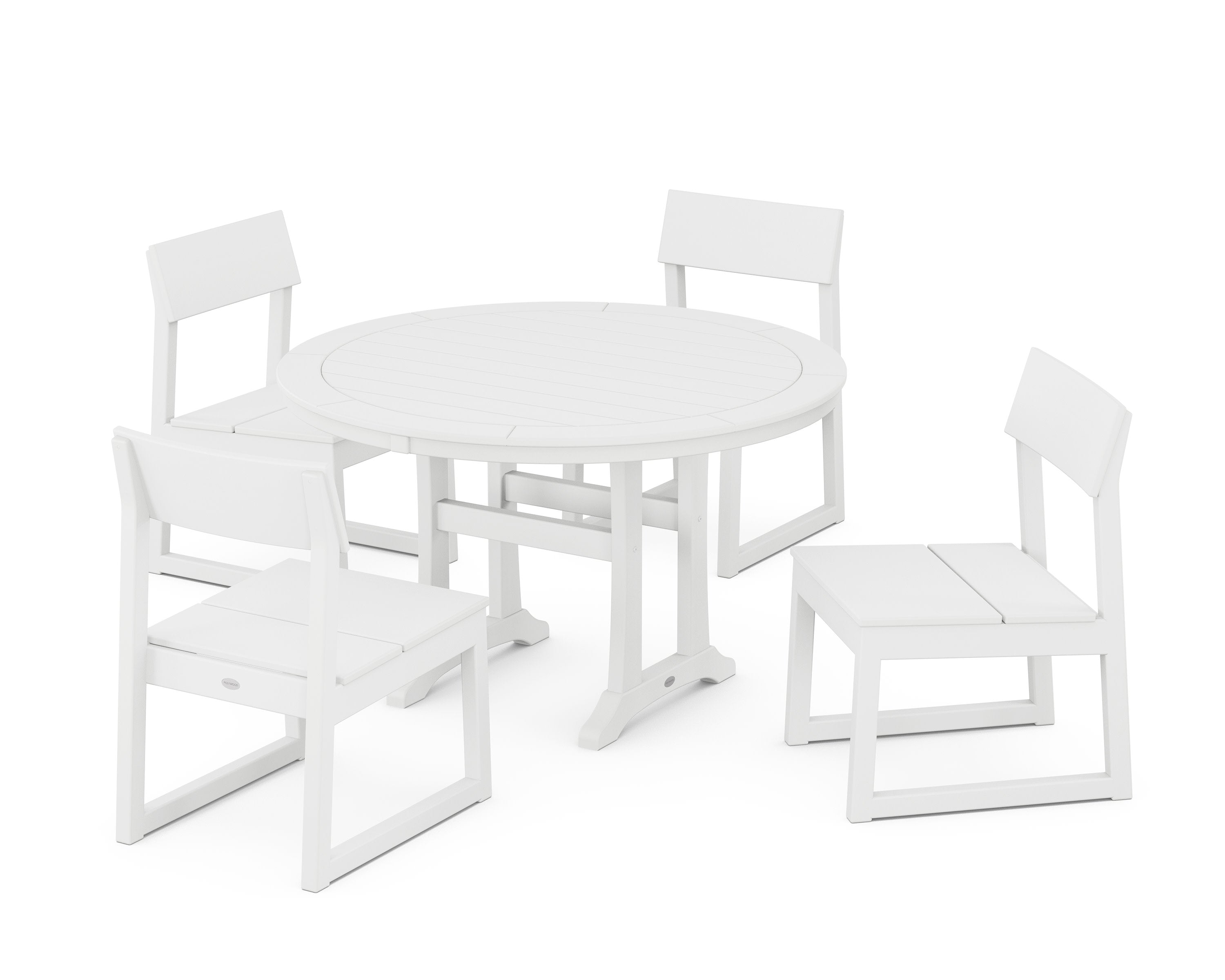 EDGE Side Chair 5-Piece Round Dining Set With Trestle Legs in White