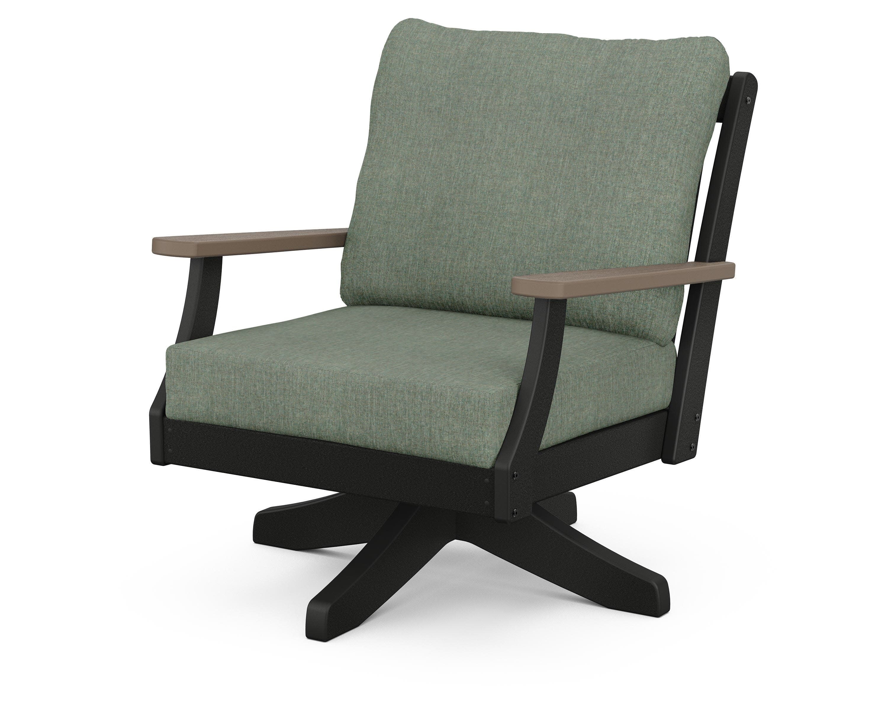Braxton Deep Seating Swivel Chair in Black / Kona / Cast Sage