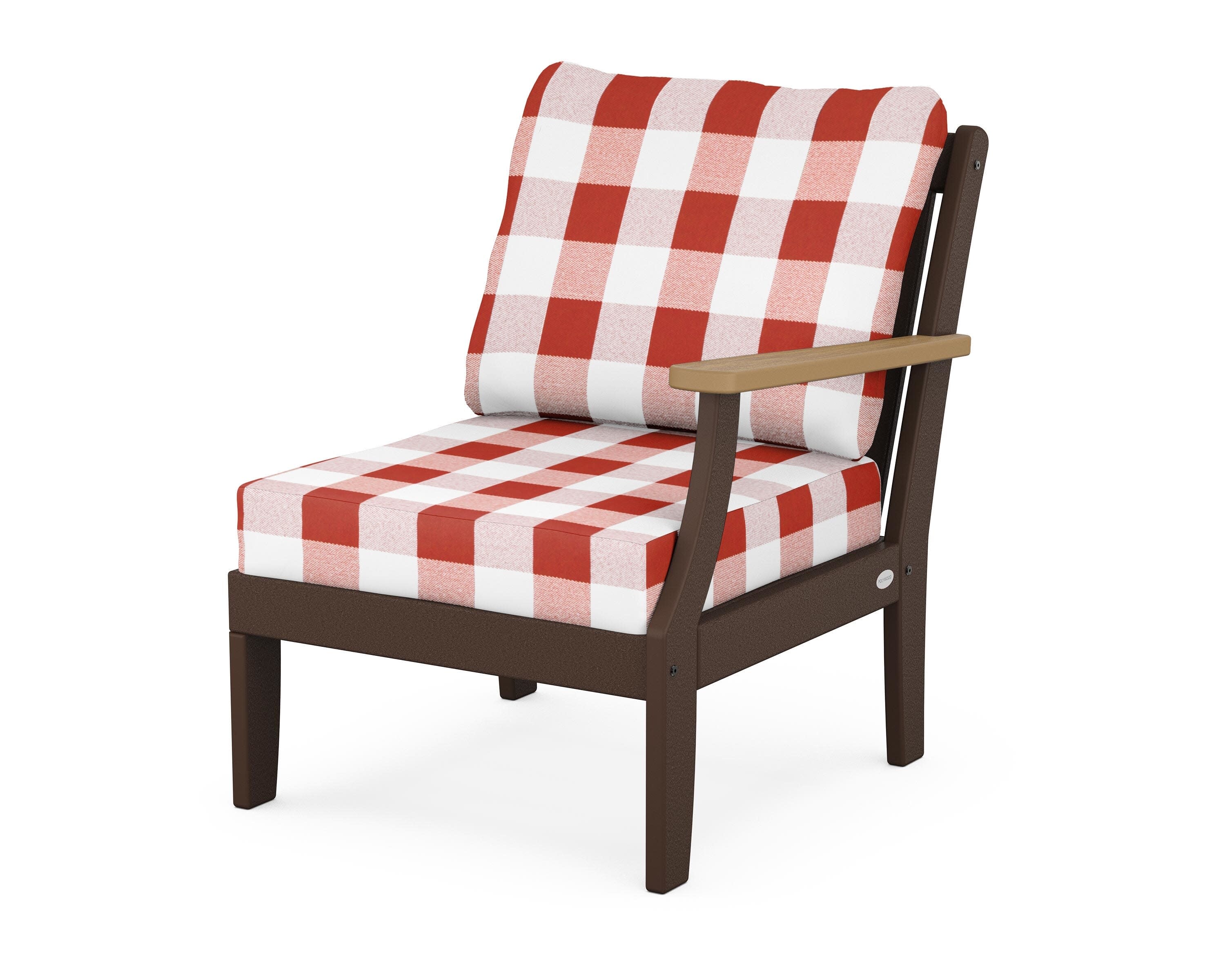 Braxton Modular Right Arm Chair in Mahogany / Natural / Buffalo Plaid Crimson