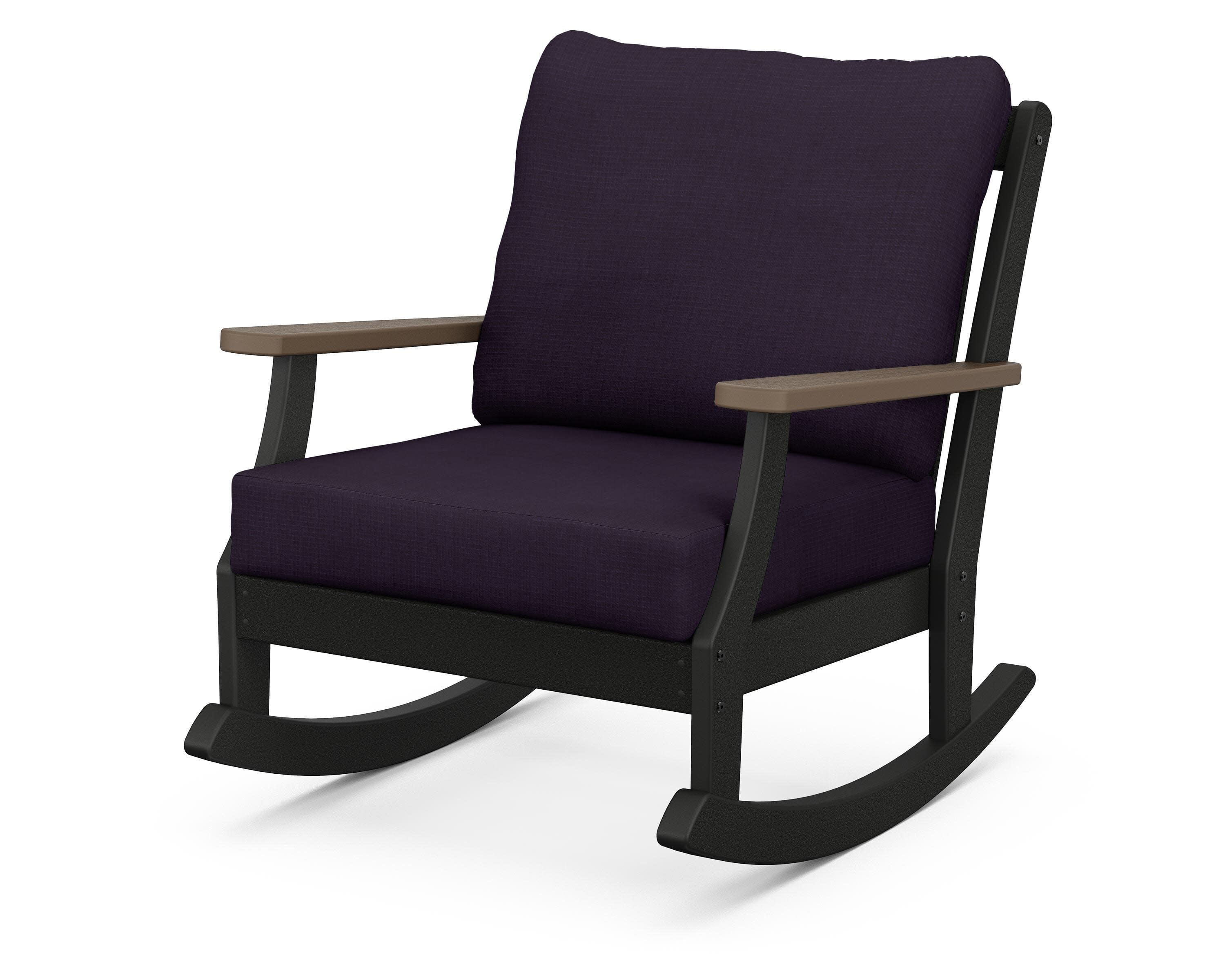 Braxton Deep Seating Rocking Chair in Black / Kona / Navy Linen