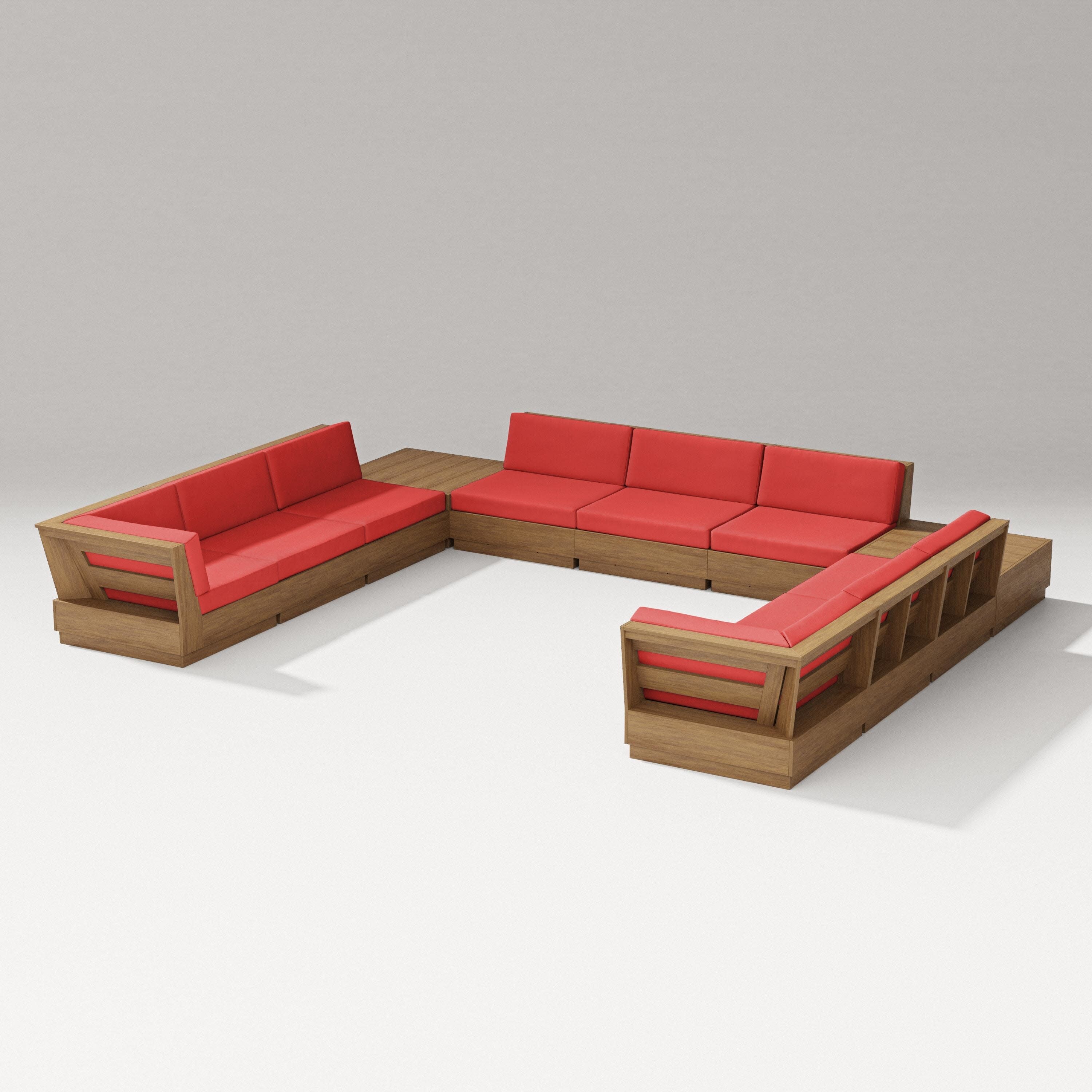 Elevate 11-Piece U-Shaped Sofa Sectional in Natural / Crimson Linen