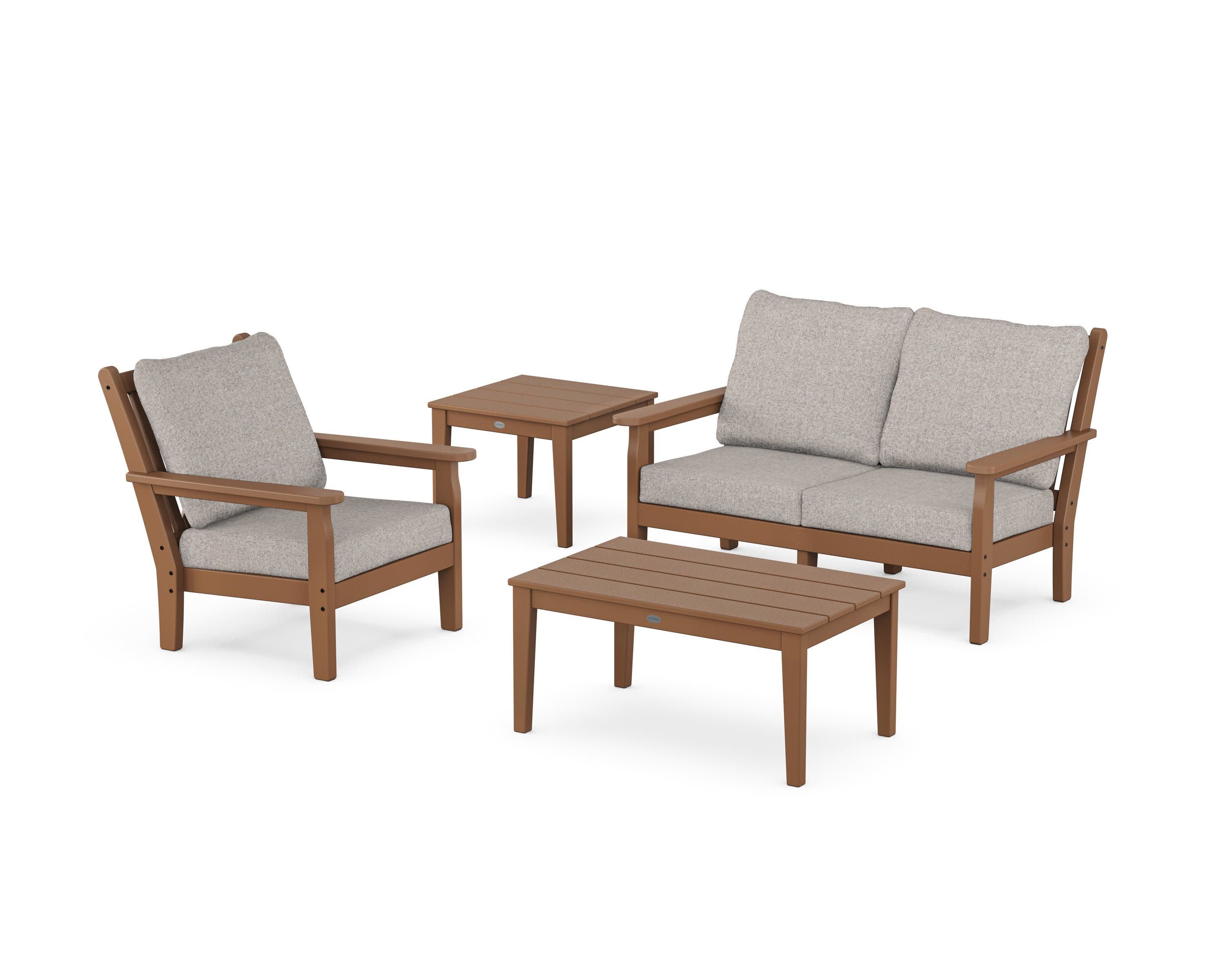 Chippendale 4-Piece Deep Seating Set in Teak / Weathered Tweed