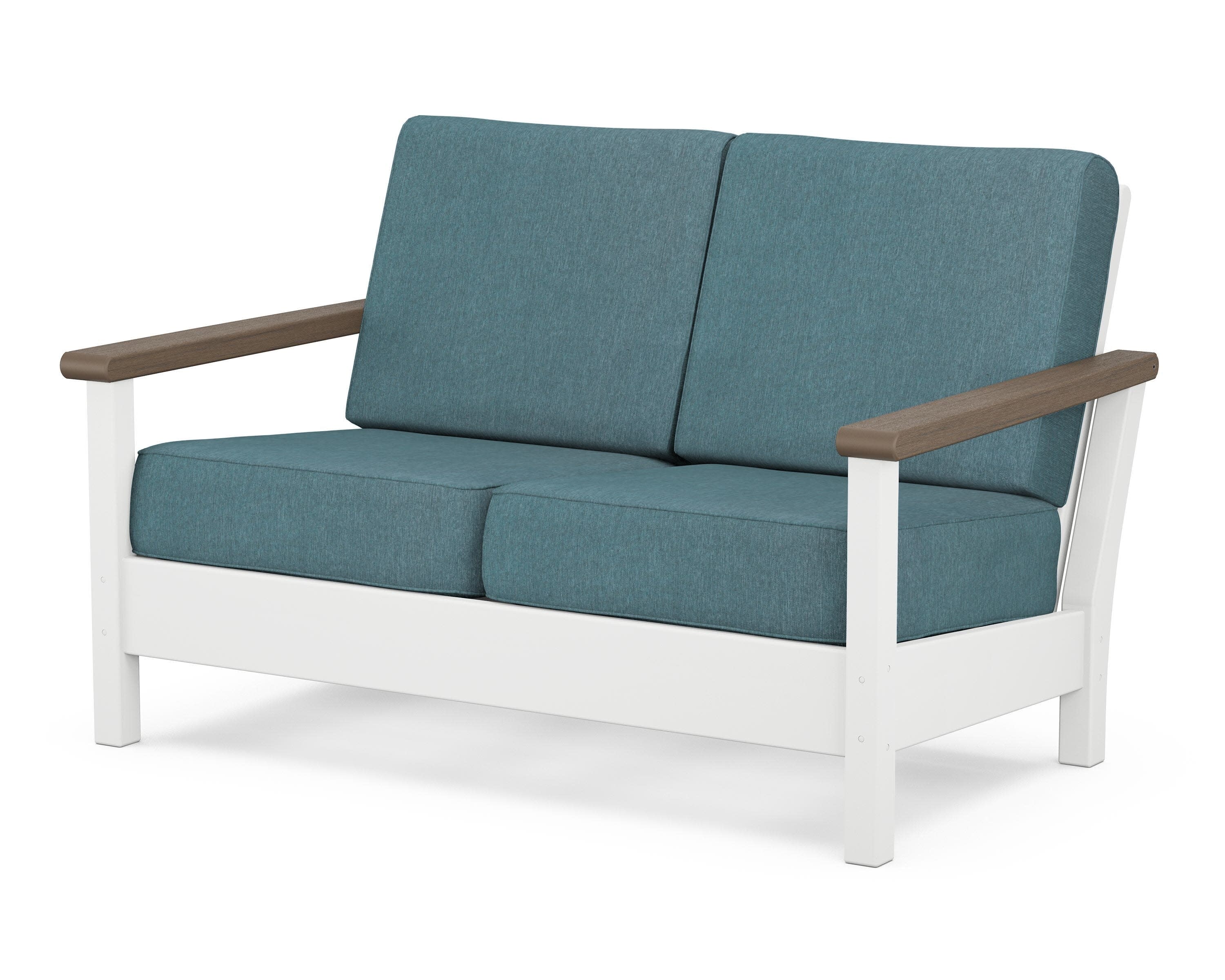 Harbour Deep Seating Loveseat in White / Kona / Ocean Teal