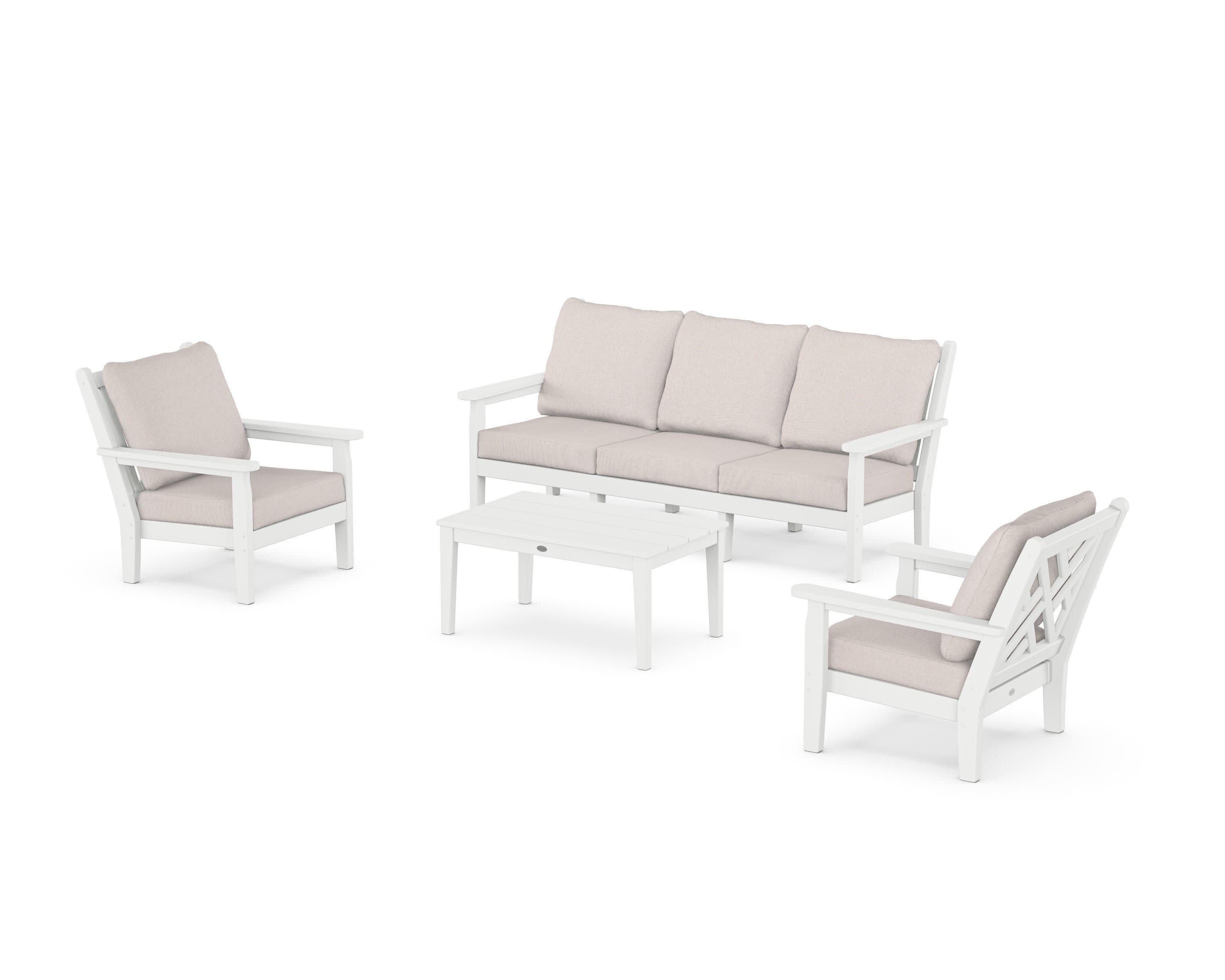 Chippendale 4-Piece Deep Seating Set with Sofa in White / Dune Burlap
