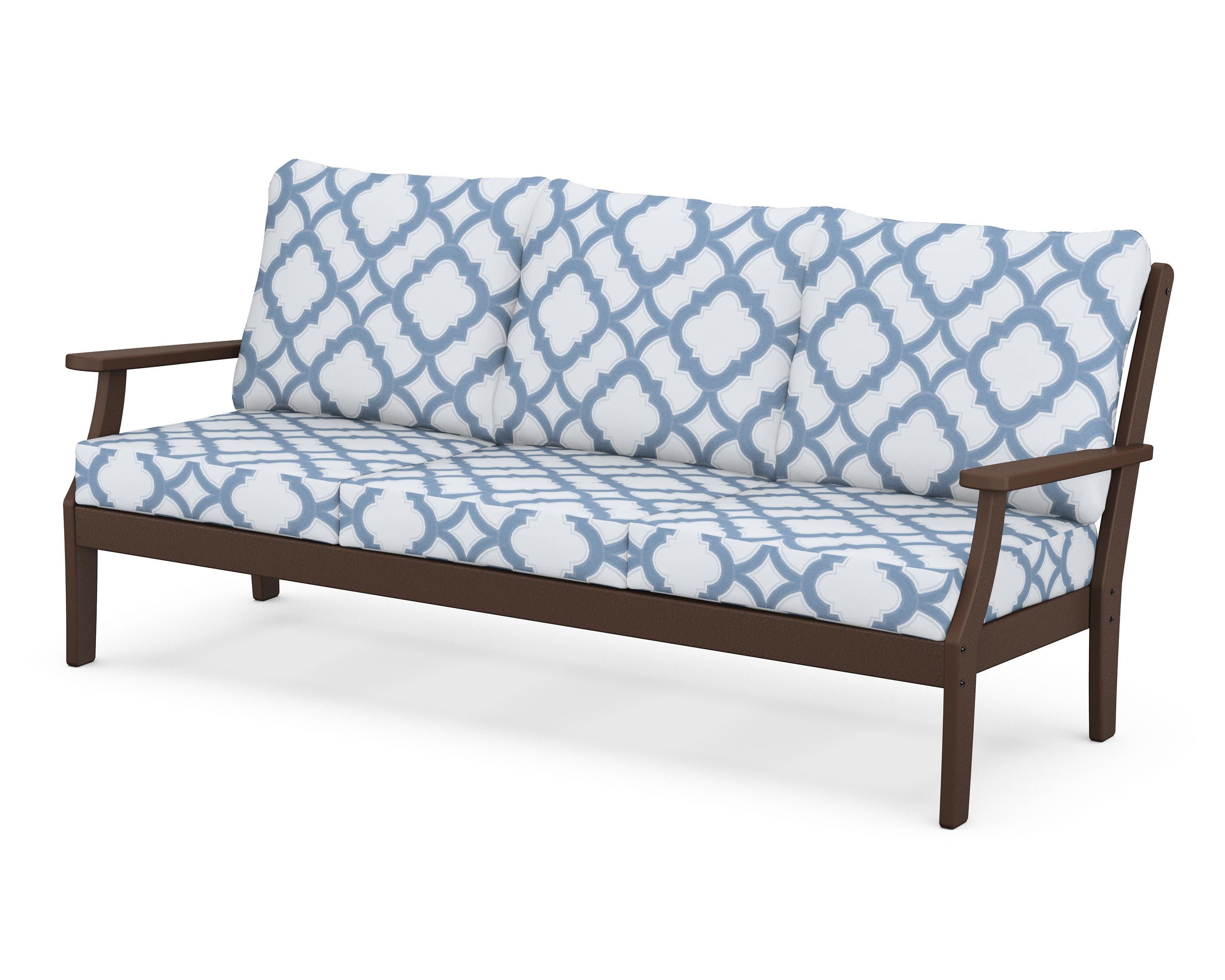 Braxton Deep Seating Sofa in Mahogany / Trellis Sky Blue
