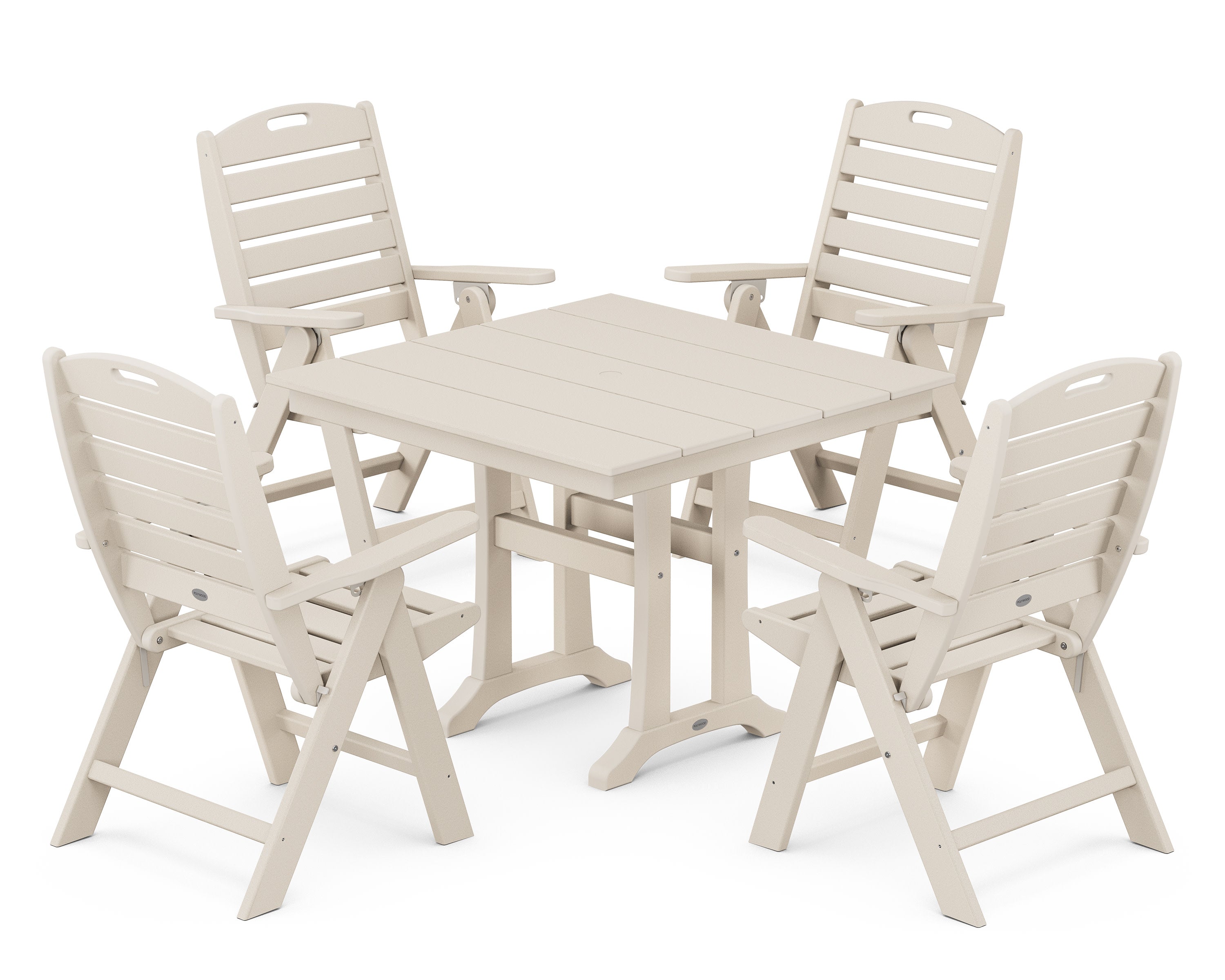 Nautical Folding Highback Chair 5-Piece Farmhouse Trestle Dining Set in Sand
