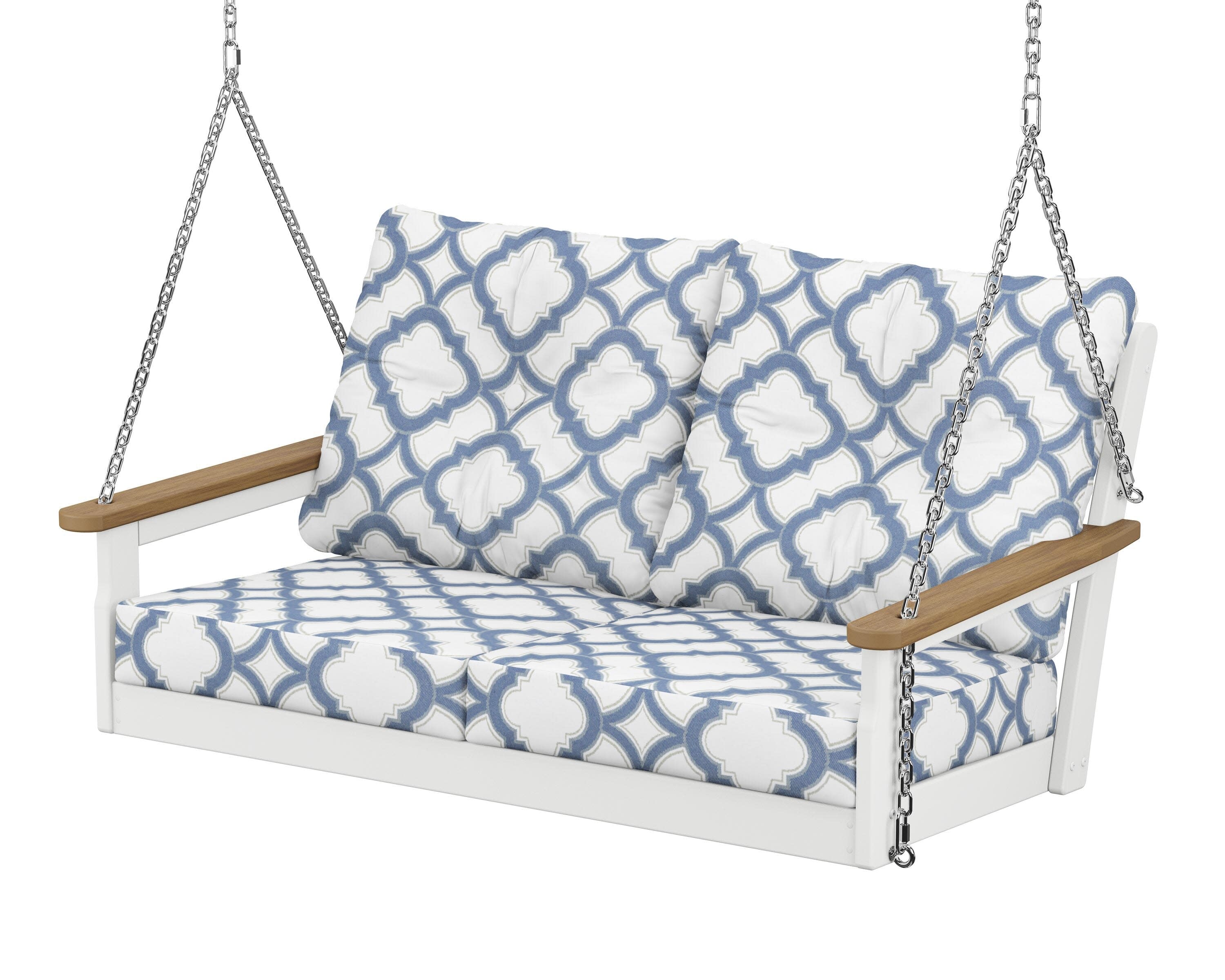 Vineyard Deep Seating Swing in White / Natural / Trellis Sky Blue