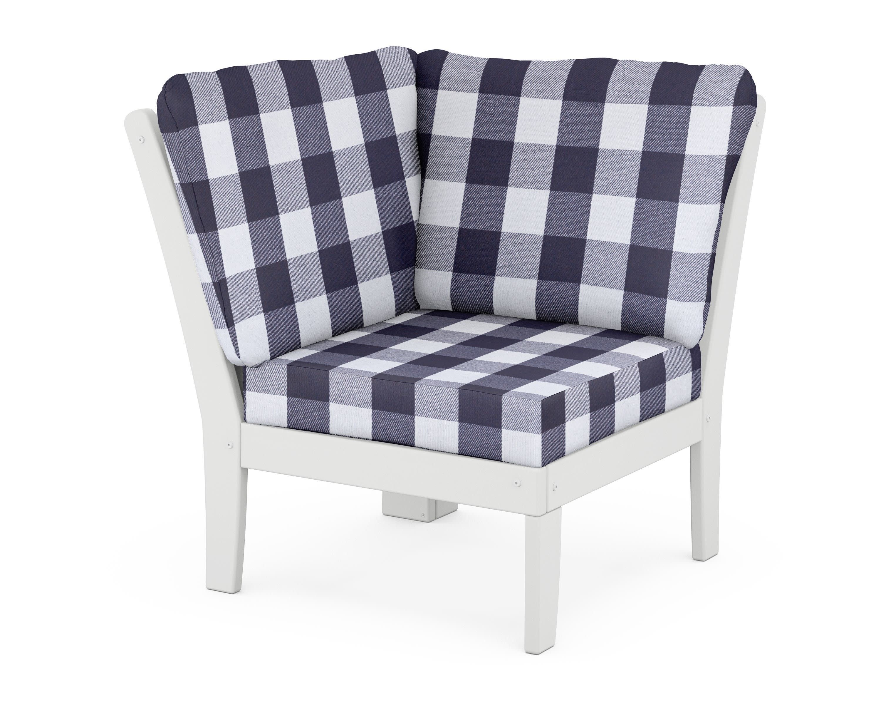 Braxton Modular Corner Chair in White / Buffalo Plaid Navy
