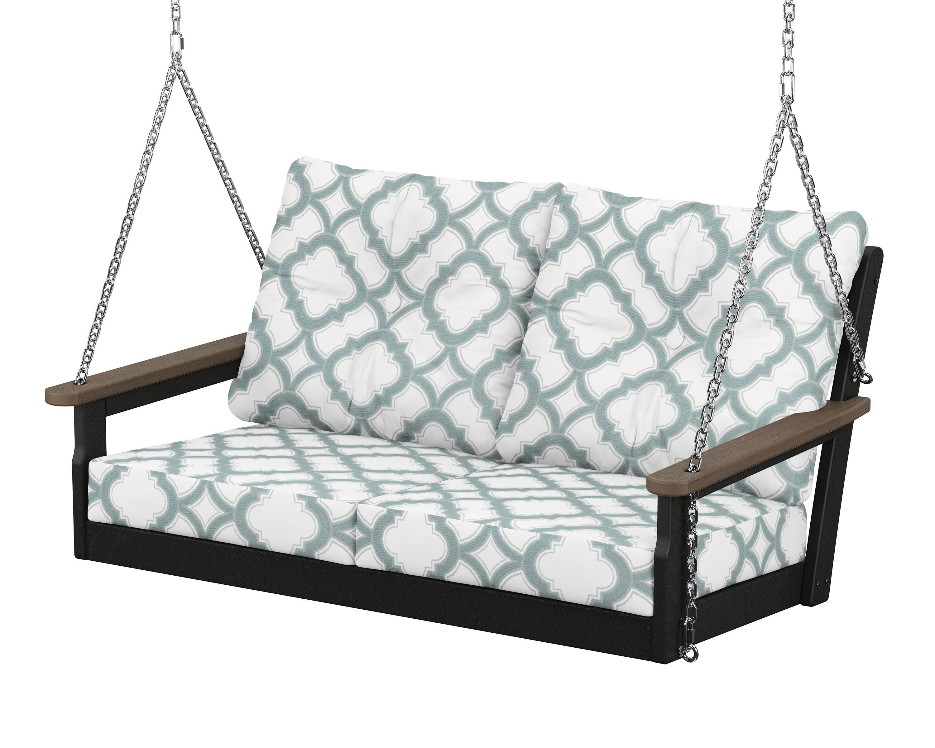 Vineyard Deep Seating Swing in Black / Kona / Trellis Glacier Spa