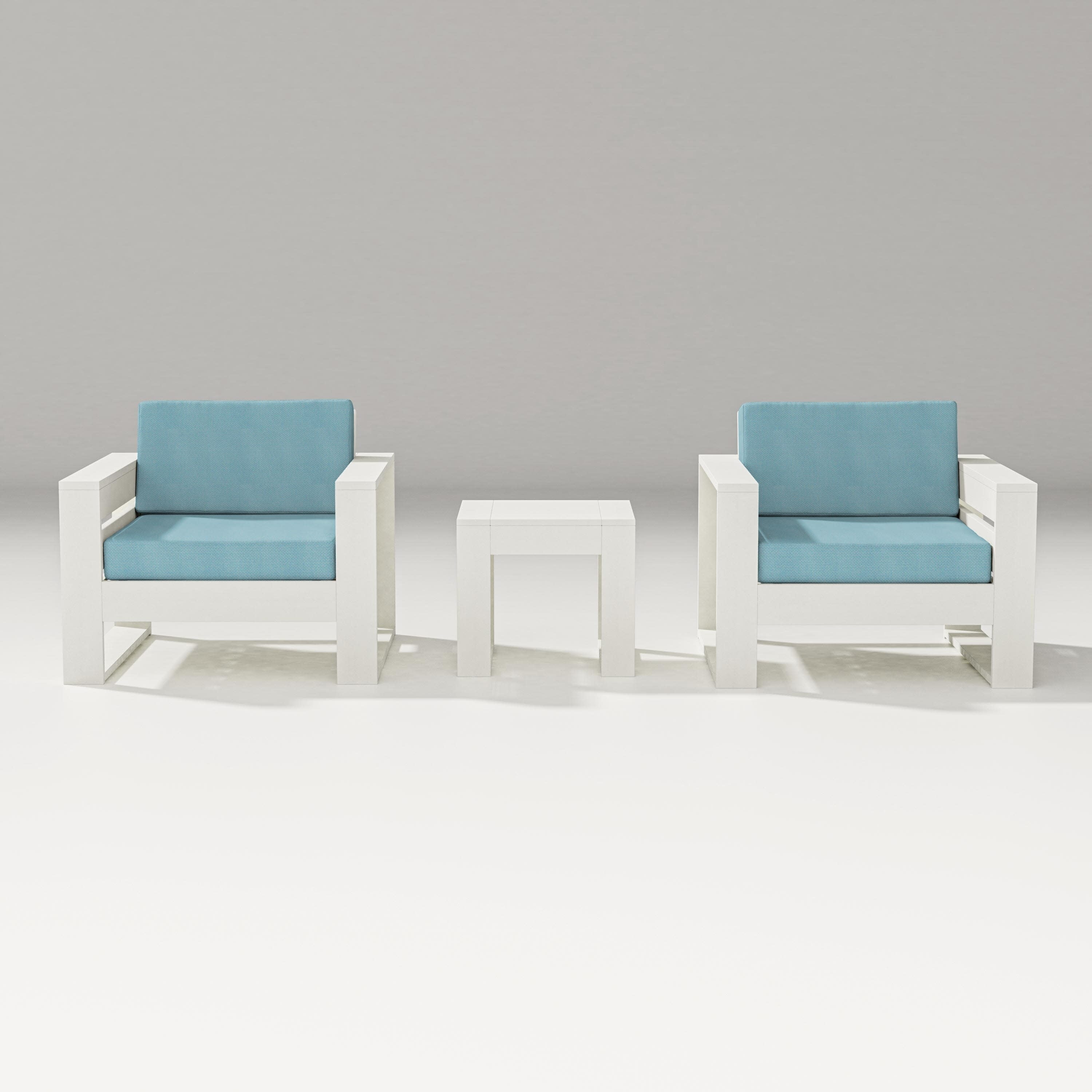 Latitude 3-Piece Lounge Chair Set in Vintage White / Lattice Sky Blue