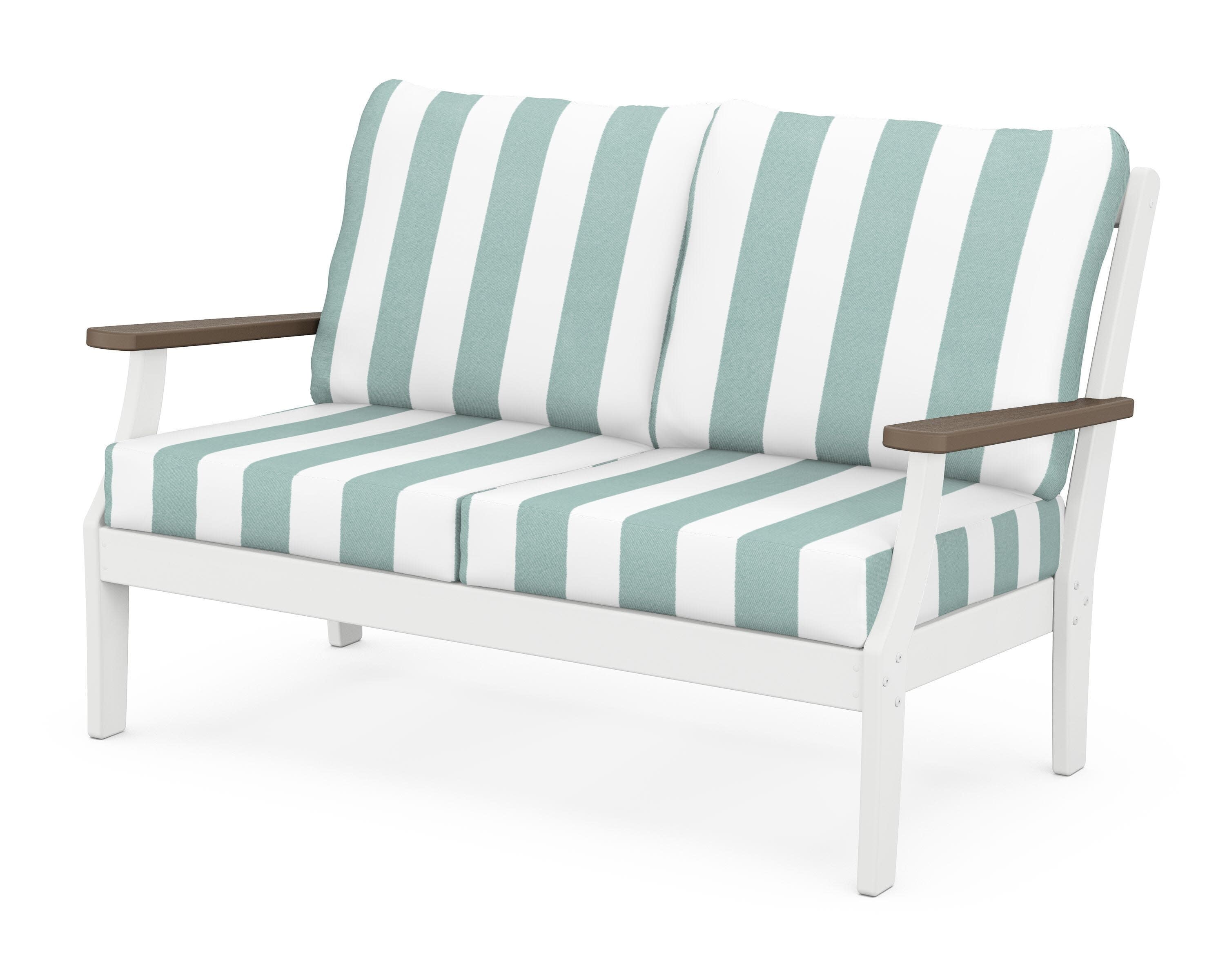 Braxton Deep Seating Loveseat in White / Kona / Cabana Stripe Glacier Spa