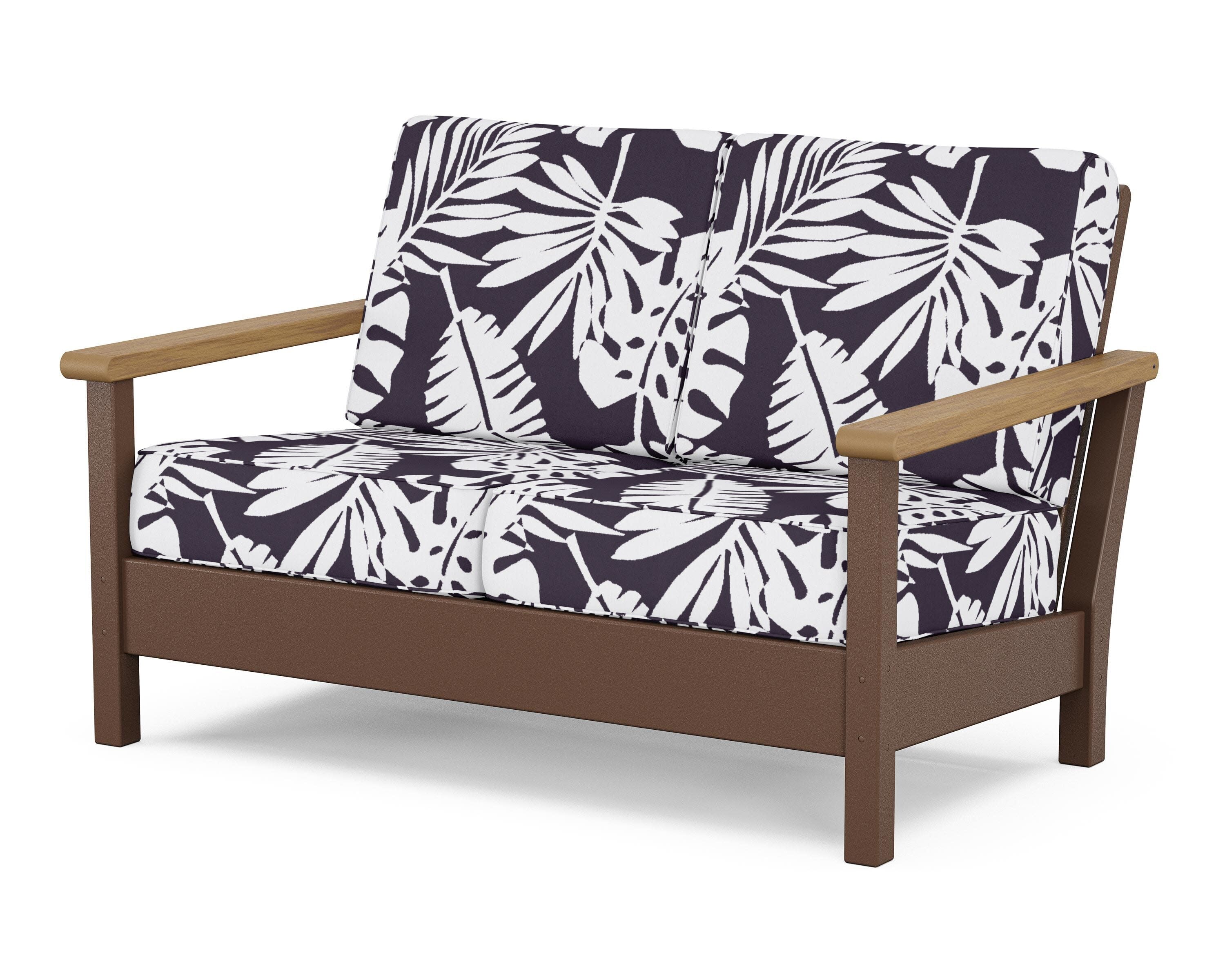Harbour Deep Seating Loveseat in Mahogany / Natural / Leaf Navy