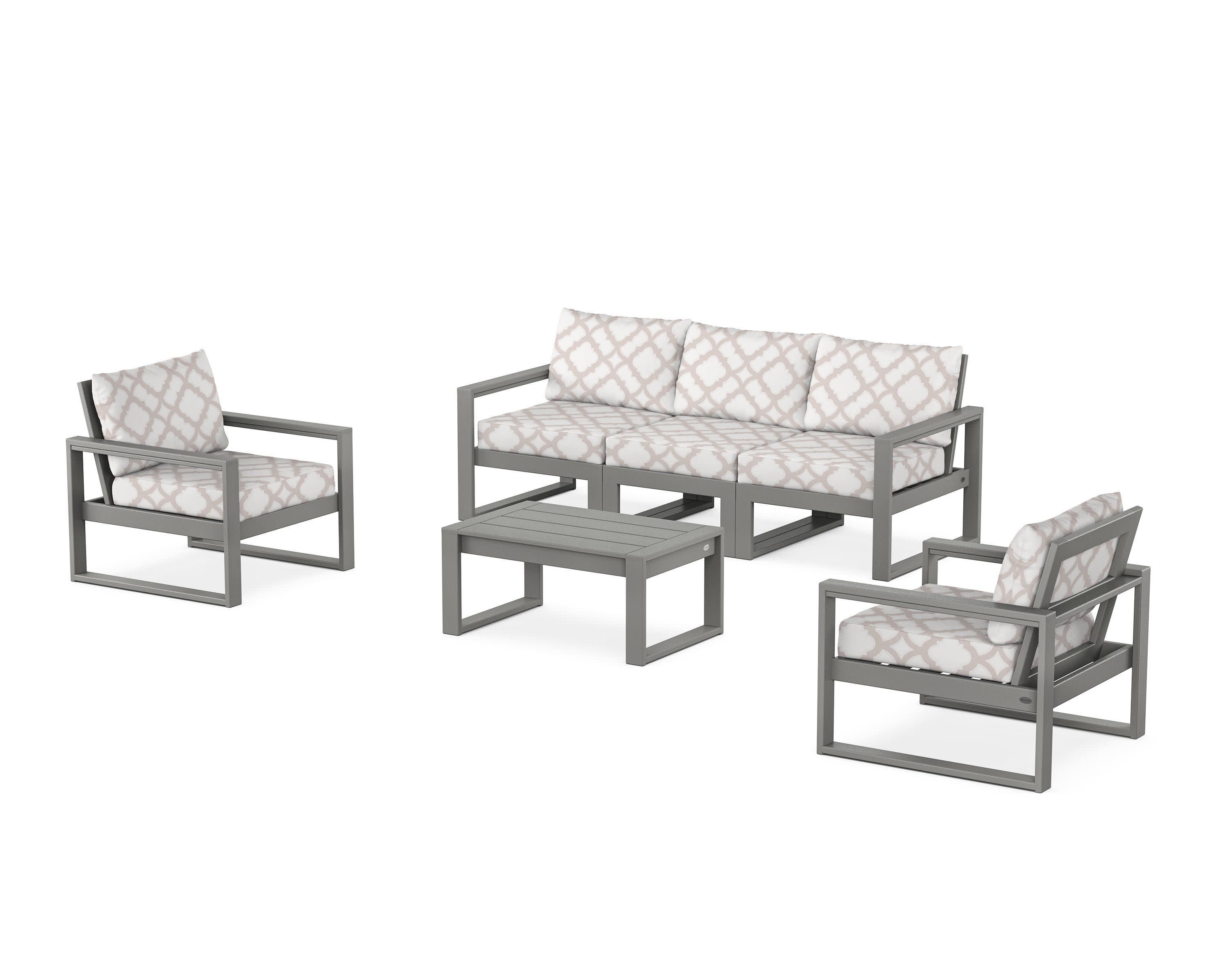 EDGE Sectional 4-Piece Deep Seating Set with Sofa in Slate Grey / Trellis Dune Burlap