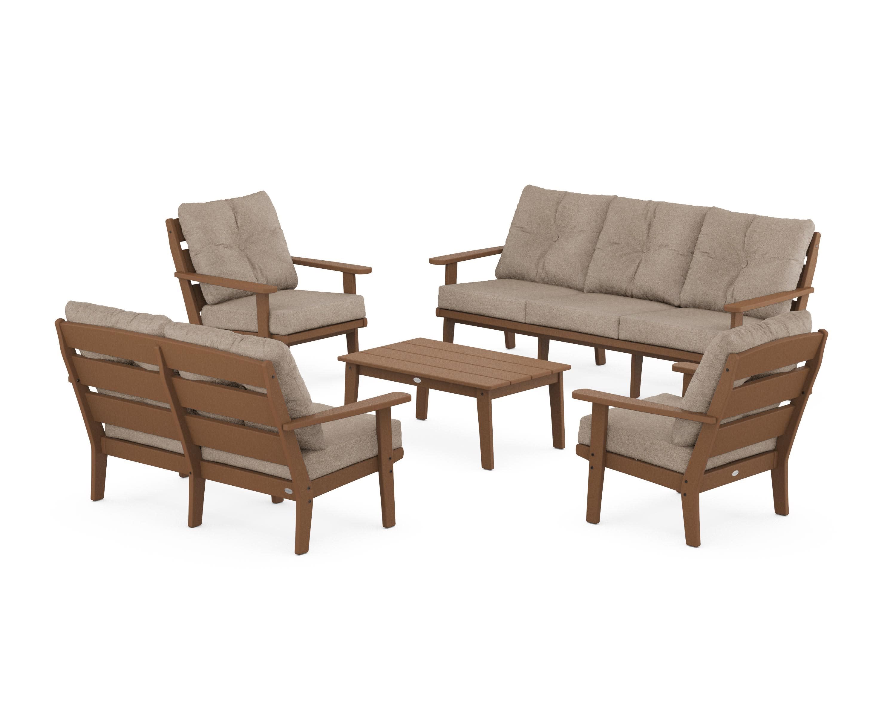 Lakeside 5-Piece Lounge Sofa Set in Teak / Spiced Burlap
