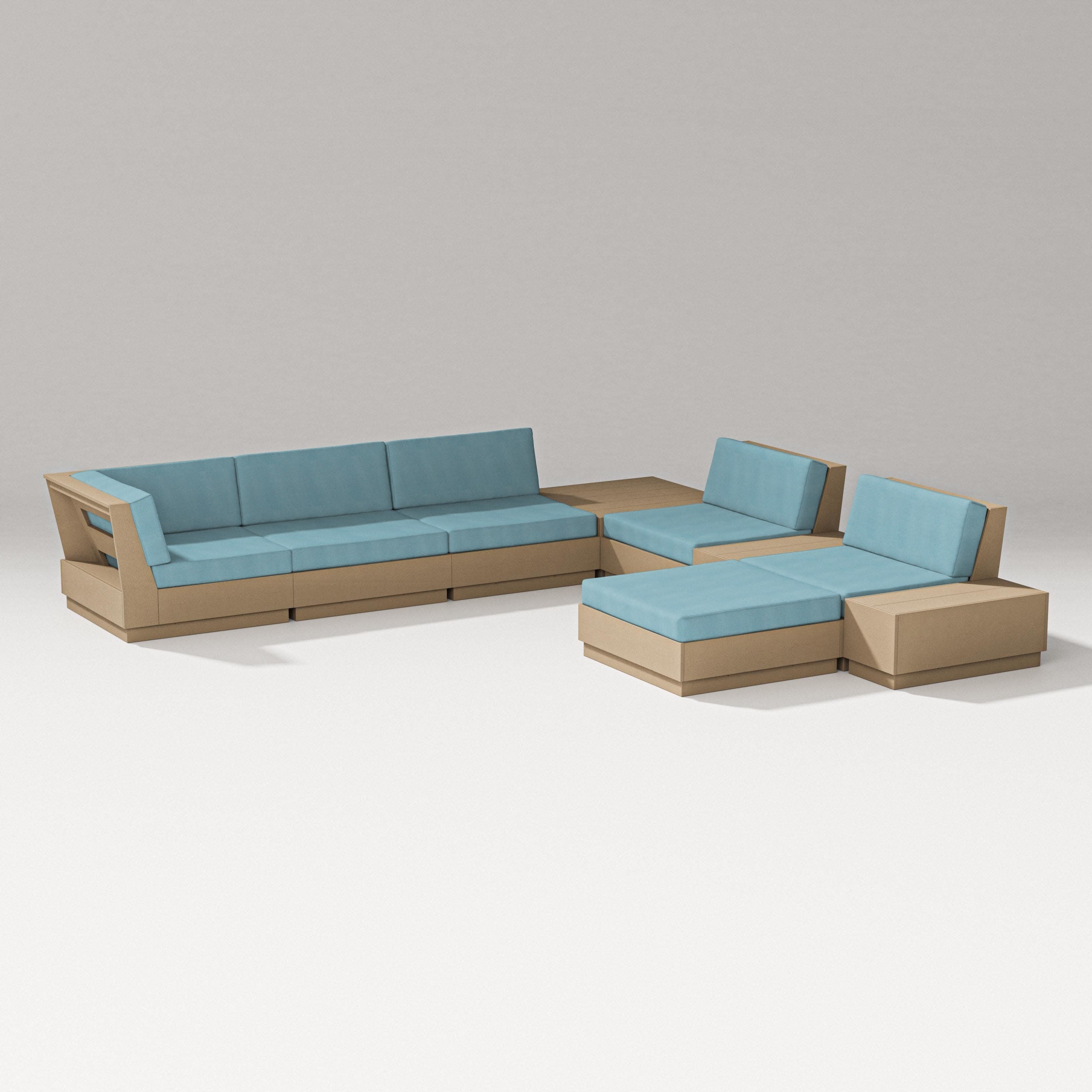 Elevate 9-Piece Conversation Sectional in Vintage Sahara / Lattice Sky Blue