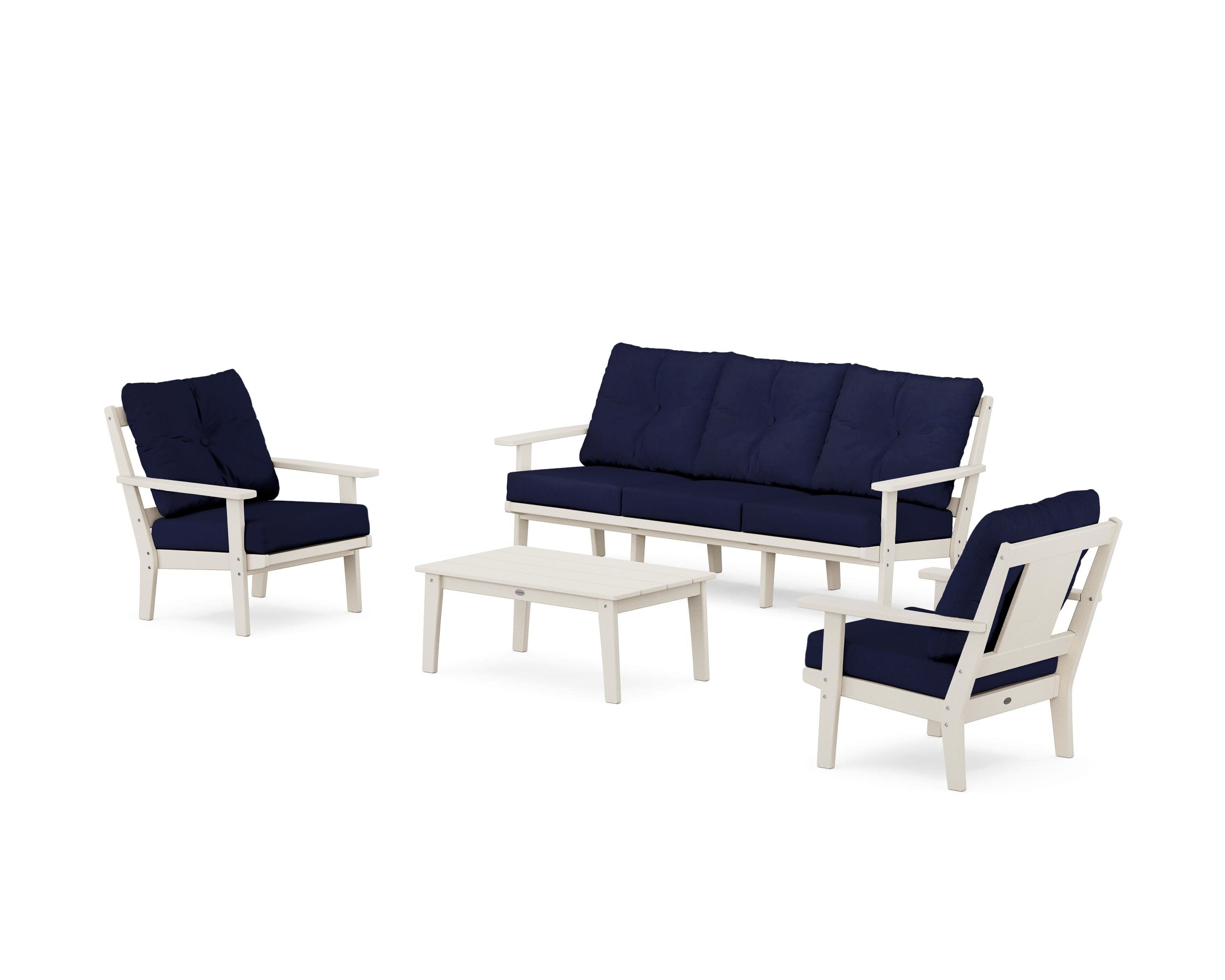 Prairie 4-Piece Deep Seating Set with Sofa in Sand / Navy