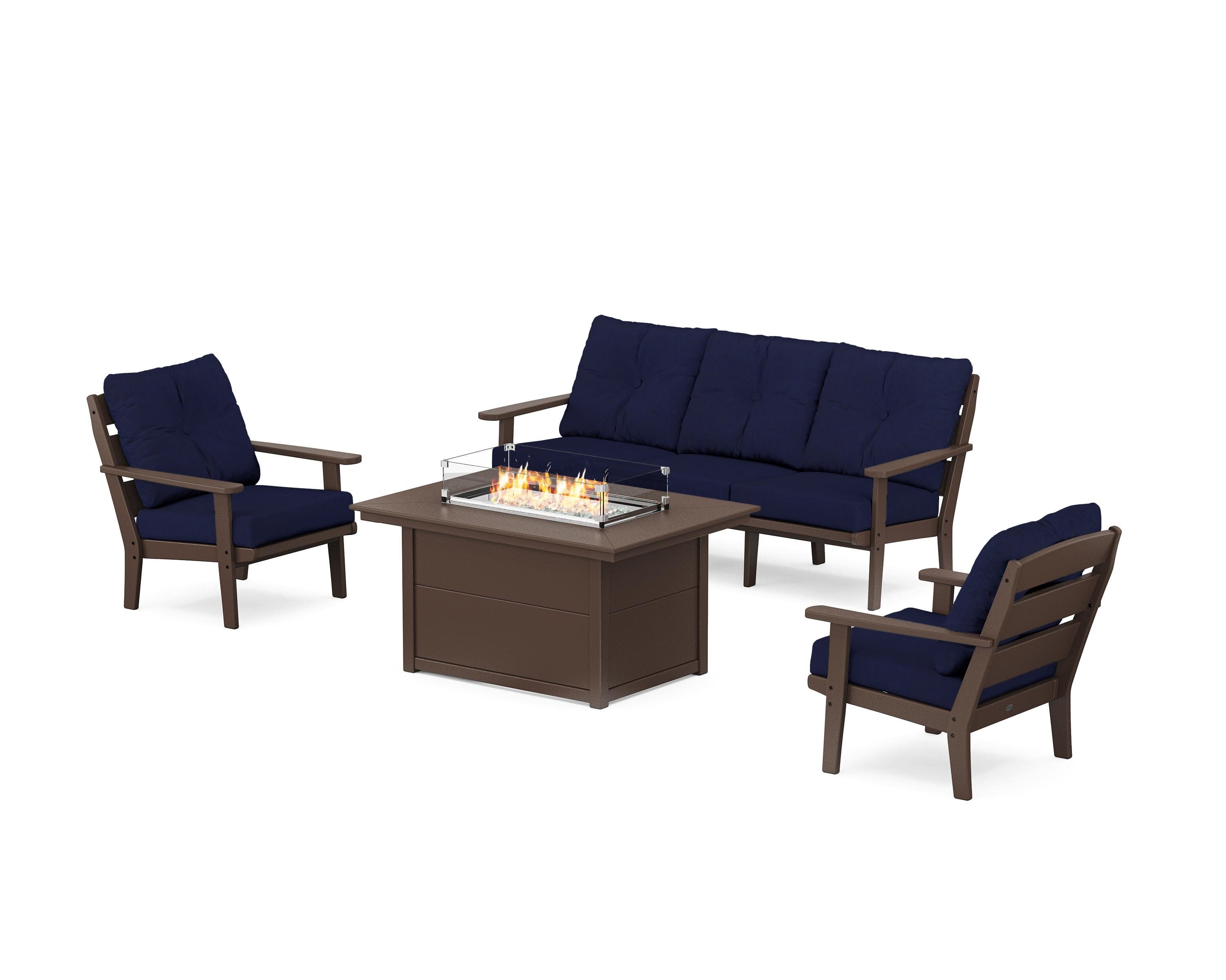 Lakeside Deep Seating Fire Pit Table Set in Mahogany / Navy