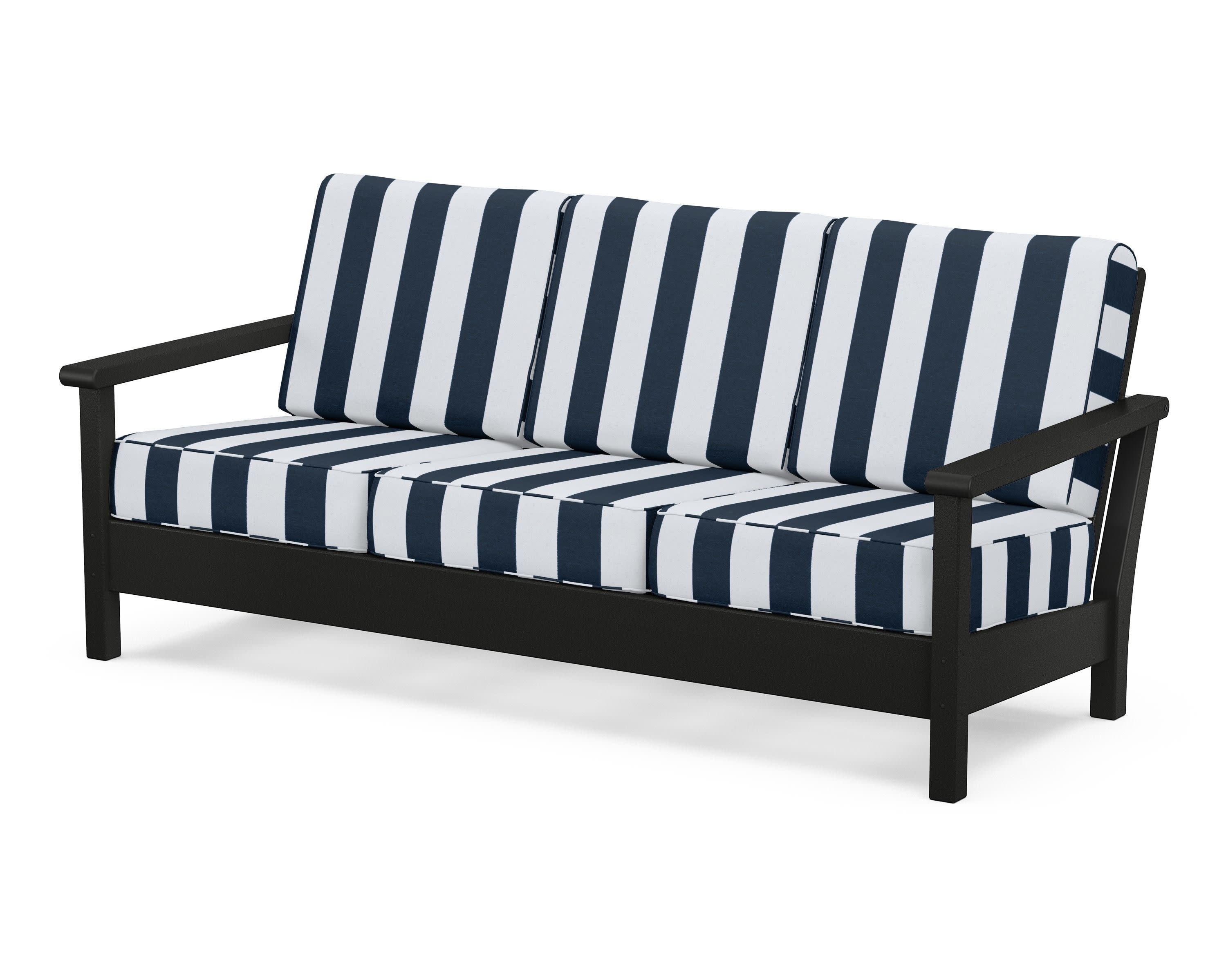 Harbour Deep Seating Sofa in Black / Cabana Stripe Marine Indigo