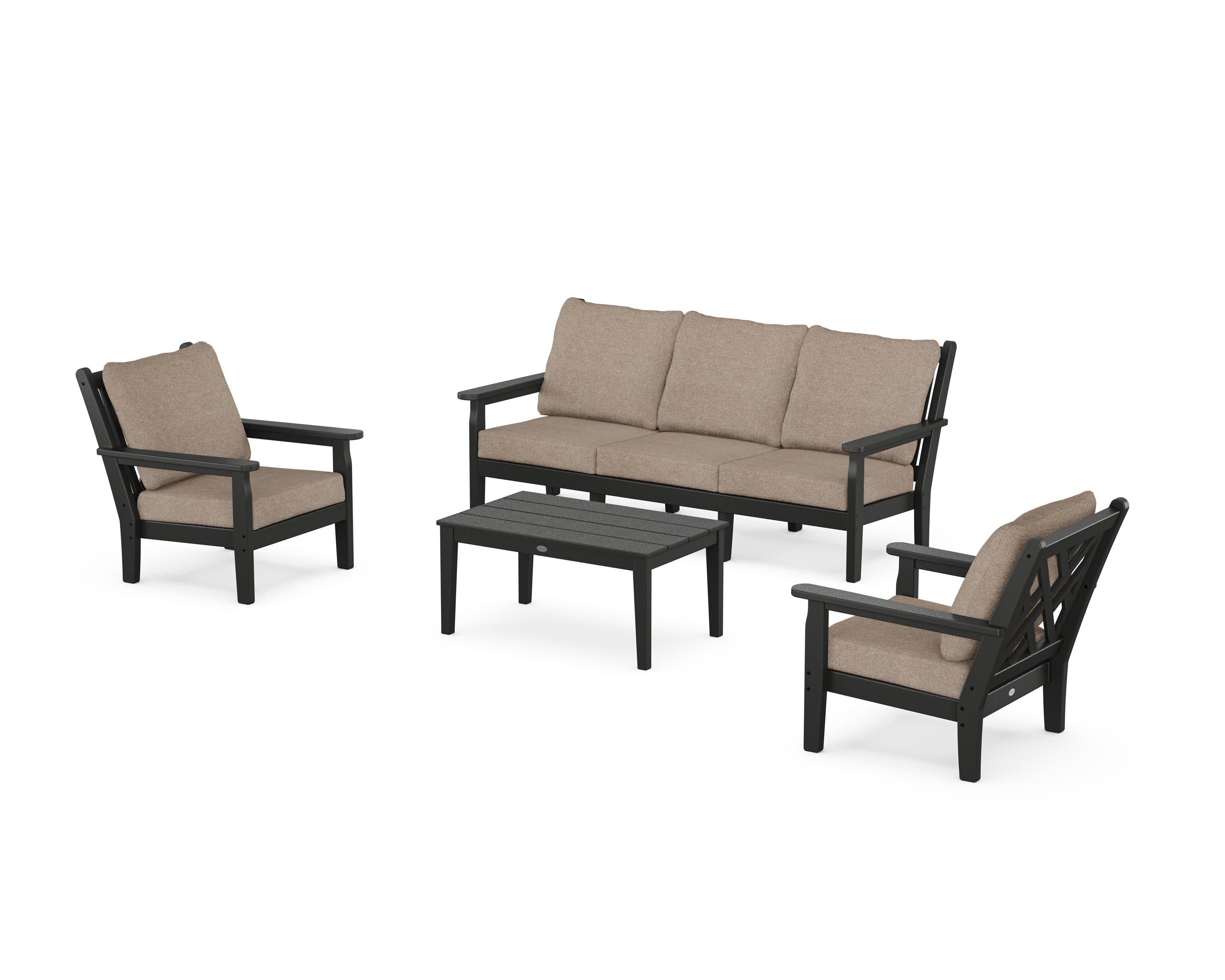 Chippendale 4-Piece Deep Seating Set with Sofa in Black / Spiced Burlap