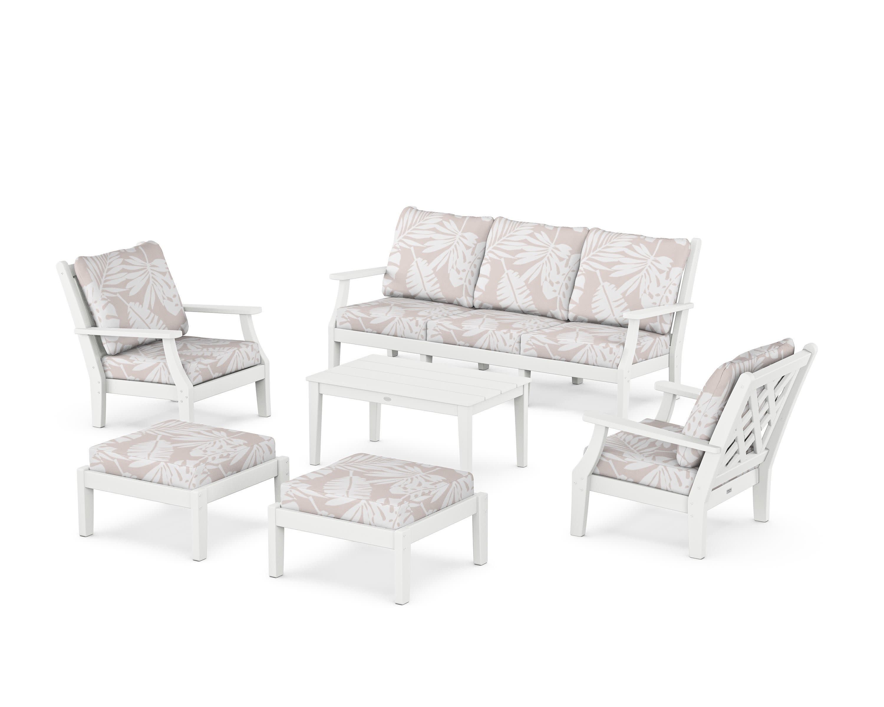 Wovendale 6-Piece Lounge Sofa Set in White / Leaf Dune Burlap