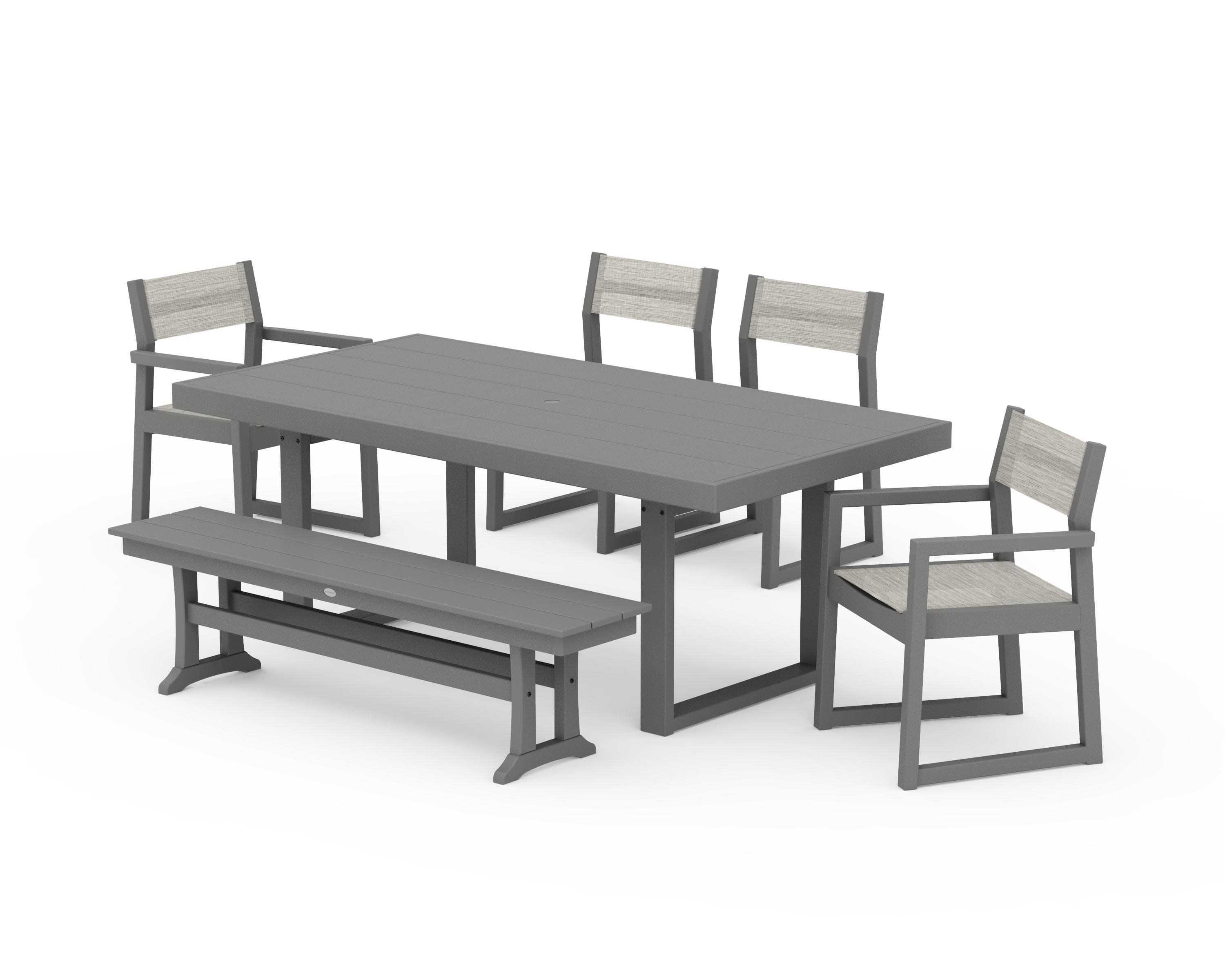 EDGE Sling 6-Piece Dining Set with Bench in Slate Grey / Birch Sling