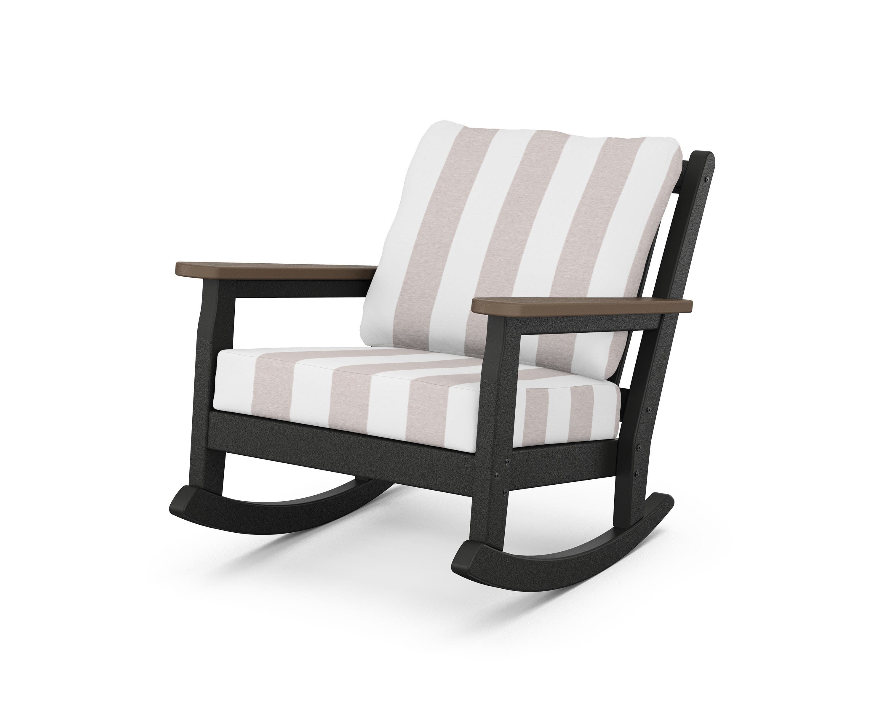 Chippendale Deep Seating Rocking Chair in Black / Kona / Cabana Stripe Dune Burlap