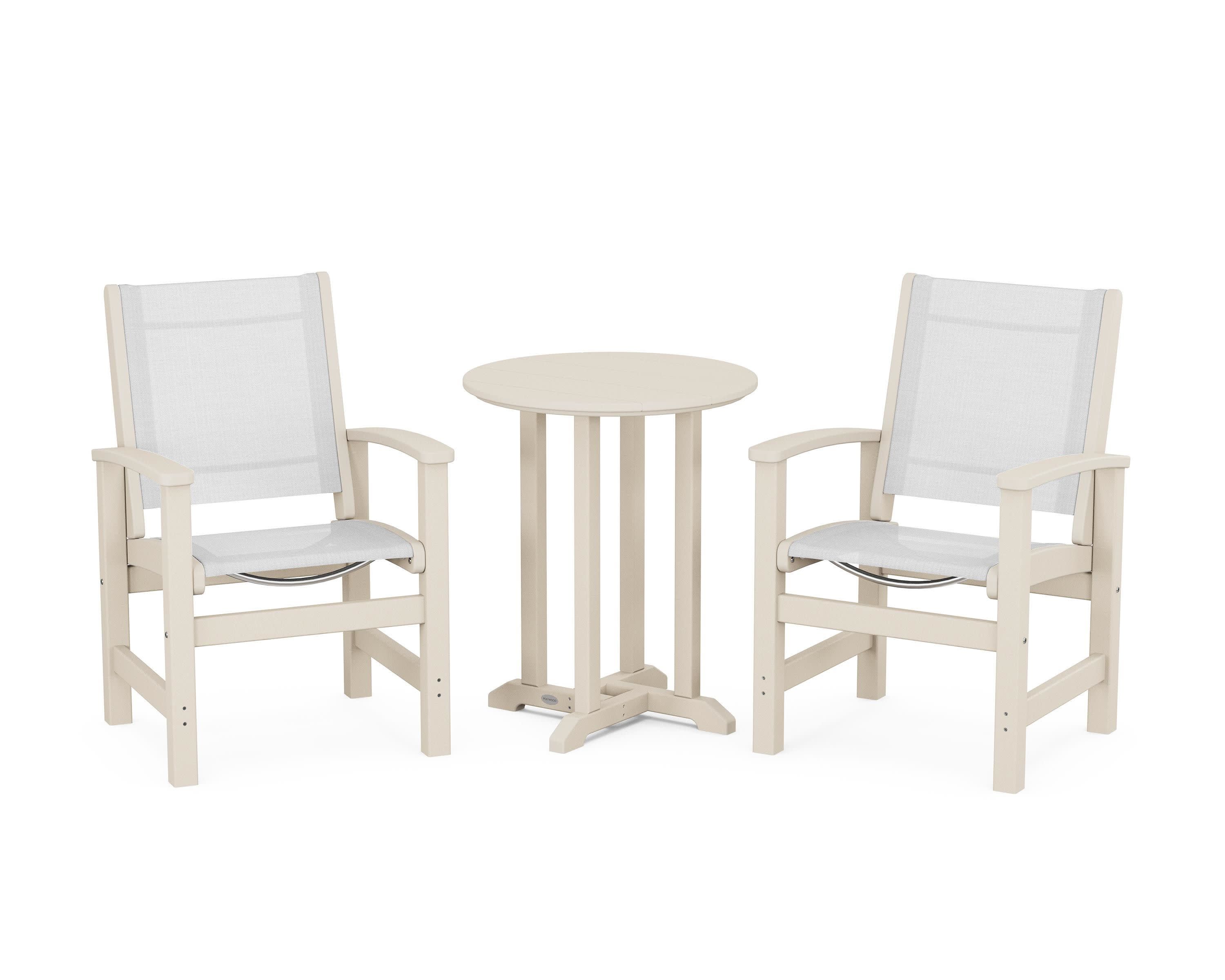 Coastal 3-Piece Round Bistro Dining Set in Sand / White Sling