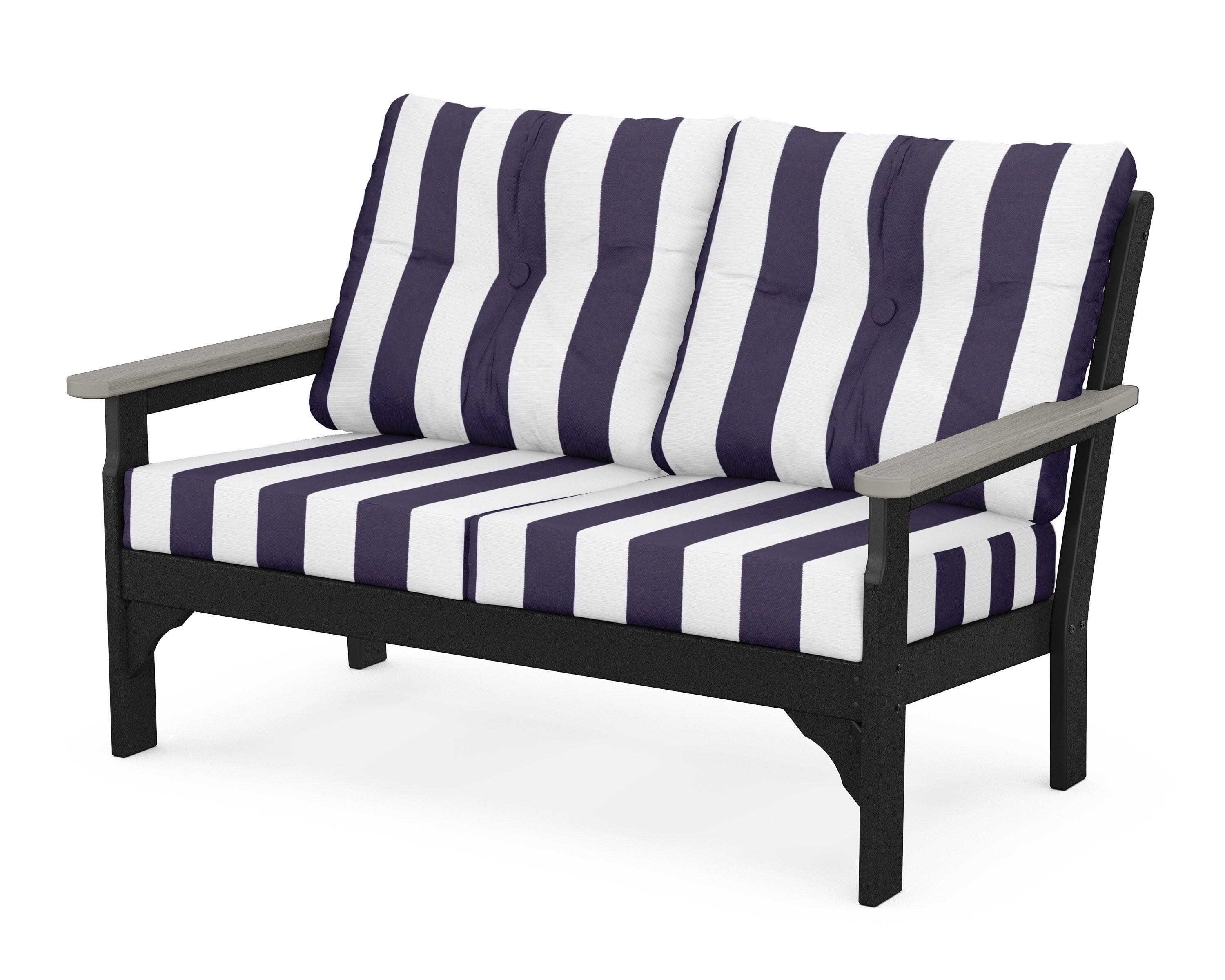 Vineyard Deep Seating Loveseat in Black / Driftwood / Cabana Stripe Navy