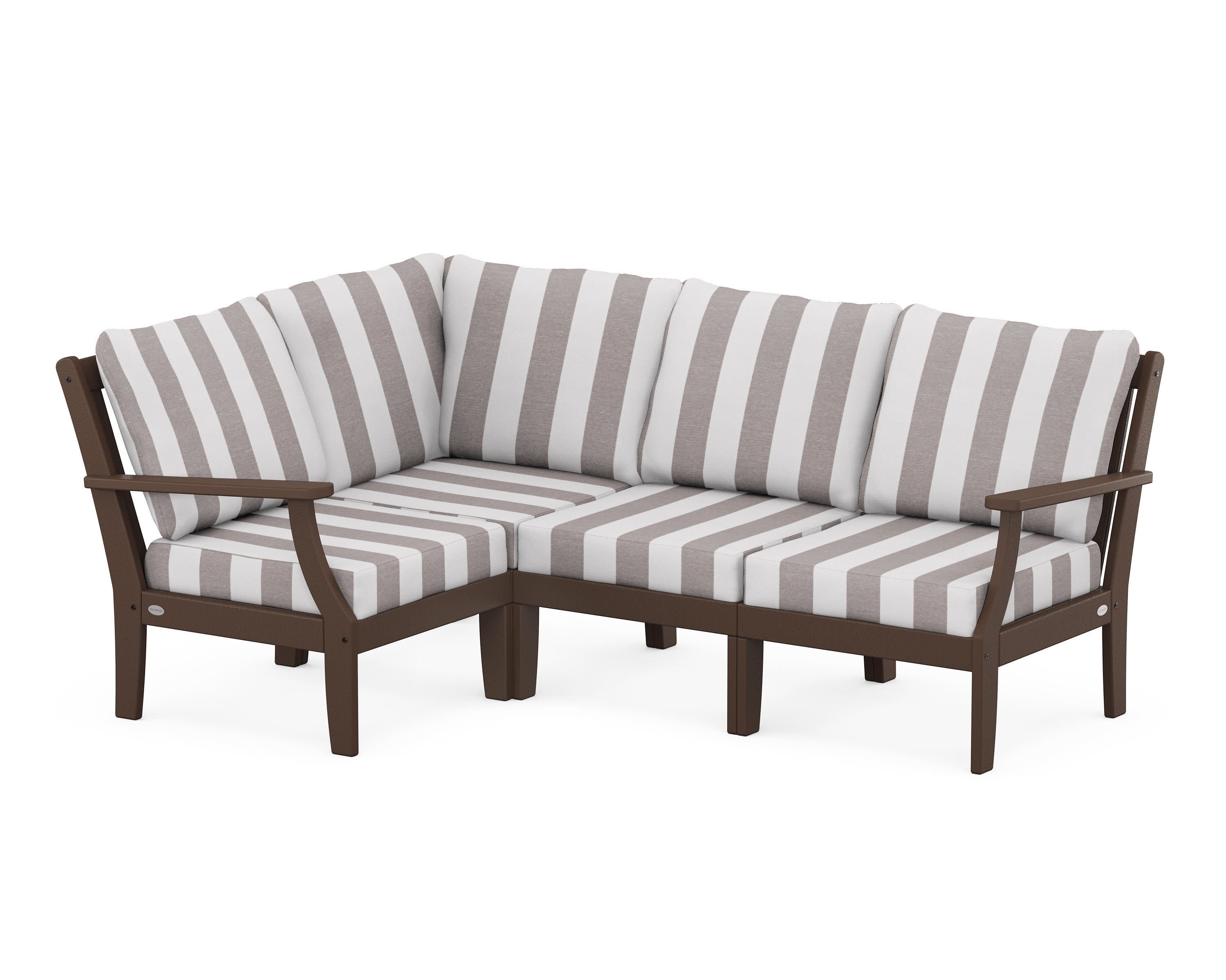 Braxton Modular 4-Piece Deep Seating Set in Mahogany / Cabana Stripe Grey Mist