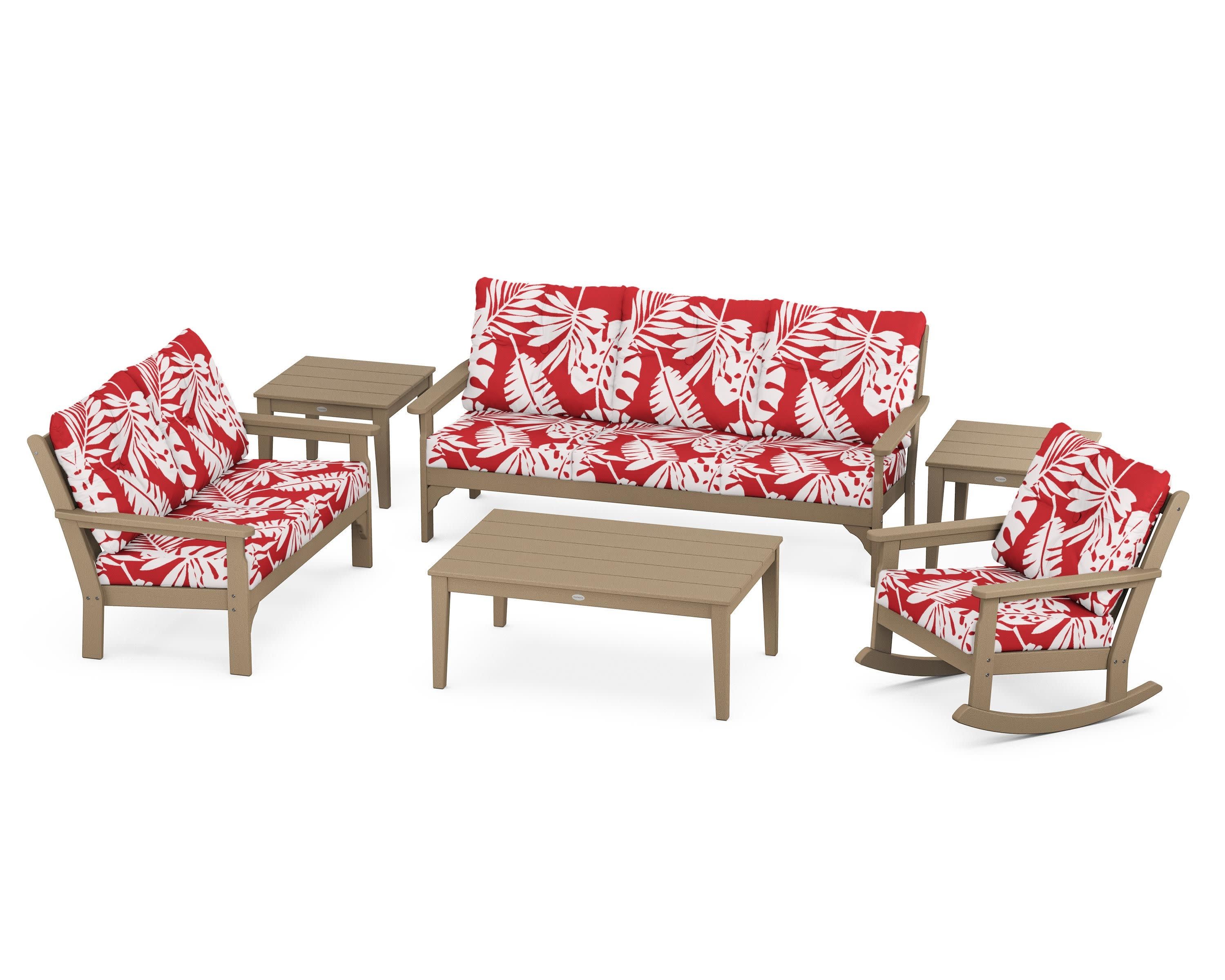 Vineyard 6-Piece Deep Seating Set in Vintage Sahara / Leaf Crimson