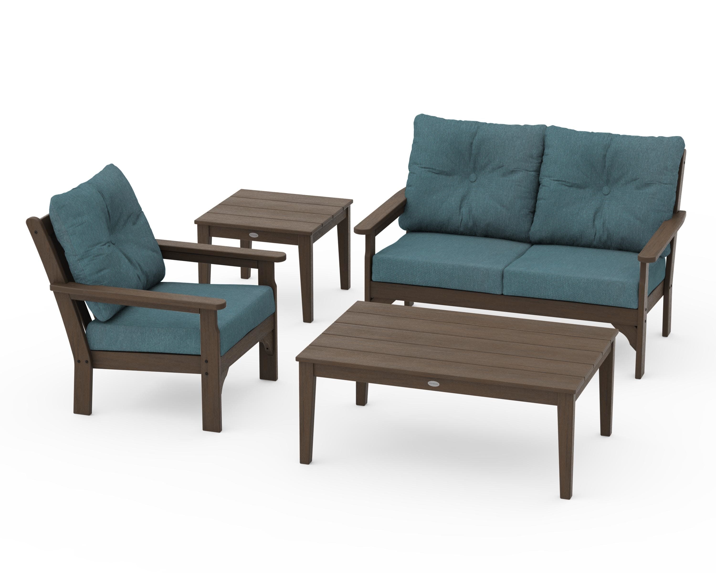 Vineyard 4-Piece Deep Seating Set in Kona / Ocean Teal
