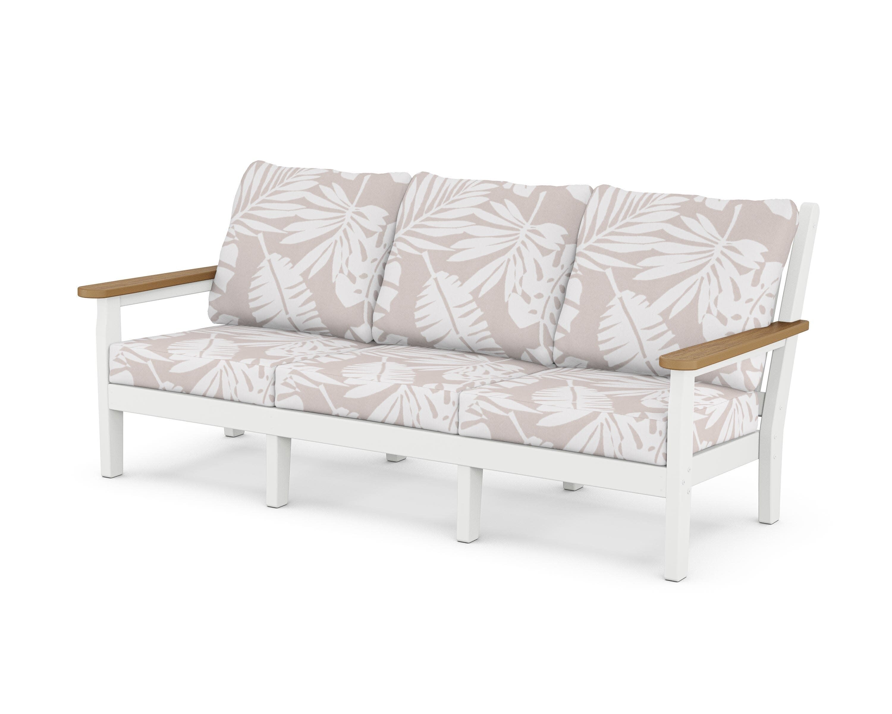 Chippendale Deep Seating Sofa in White / Natural / Leaf Dune Burlap