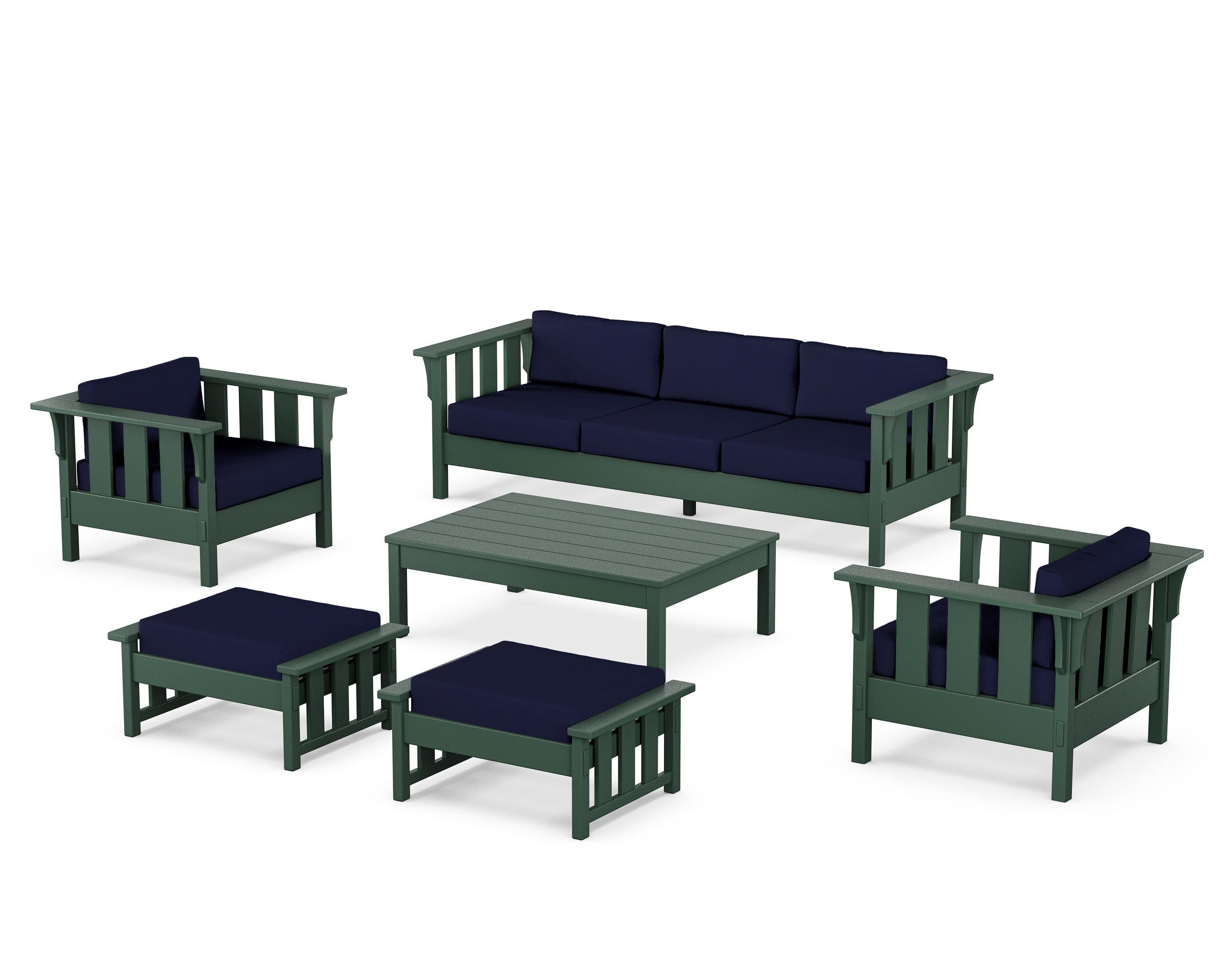 Acadia 6-Piece Lounge Sofa Set in Green / Navy