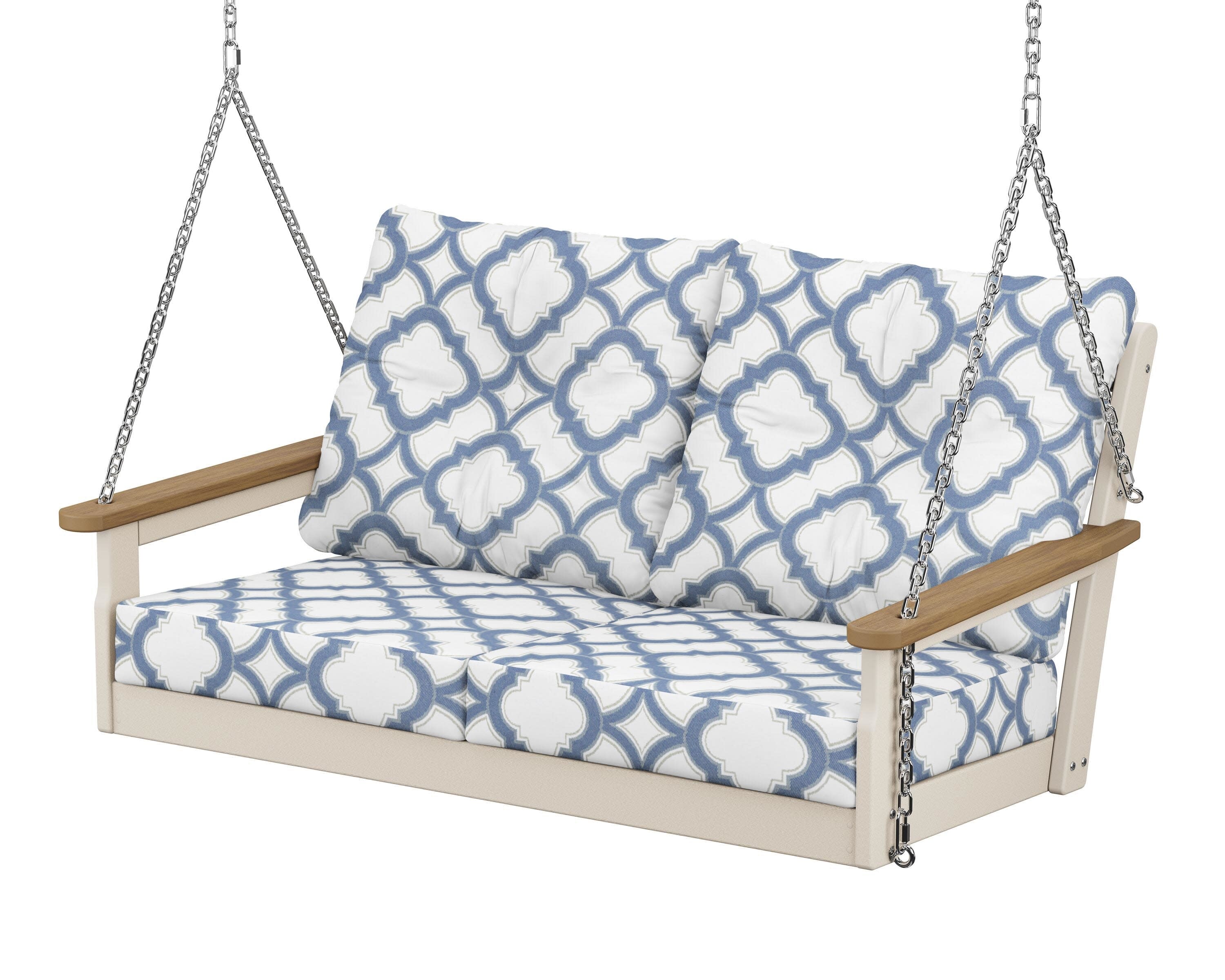 Vineyard Deep Seating Swing in Sand / Natural / Trellis Sky Blue