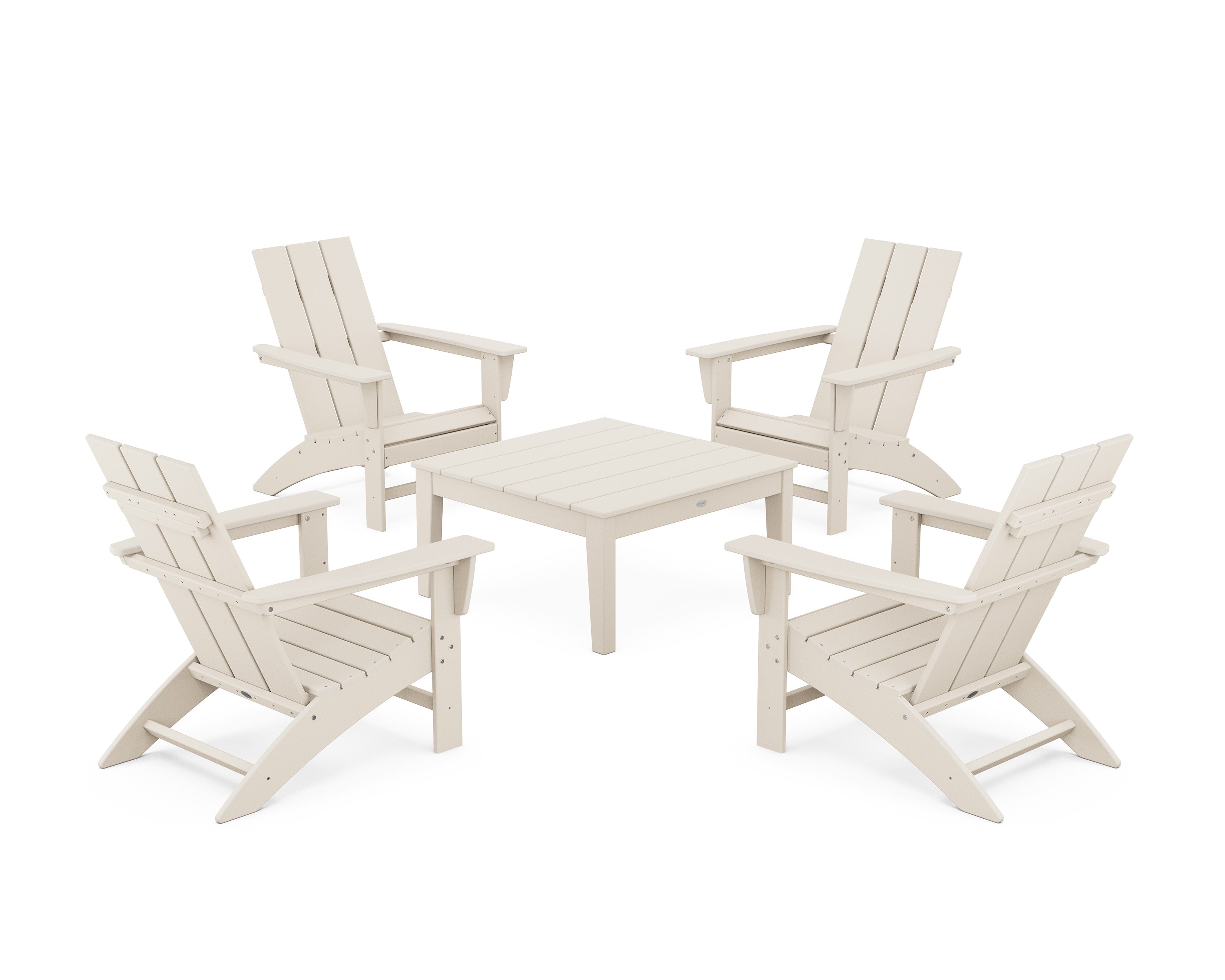 5-Piece Modern Adirondack Chair Conversation Set with 36" Conversation Table in Sand