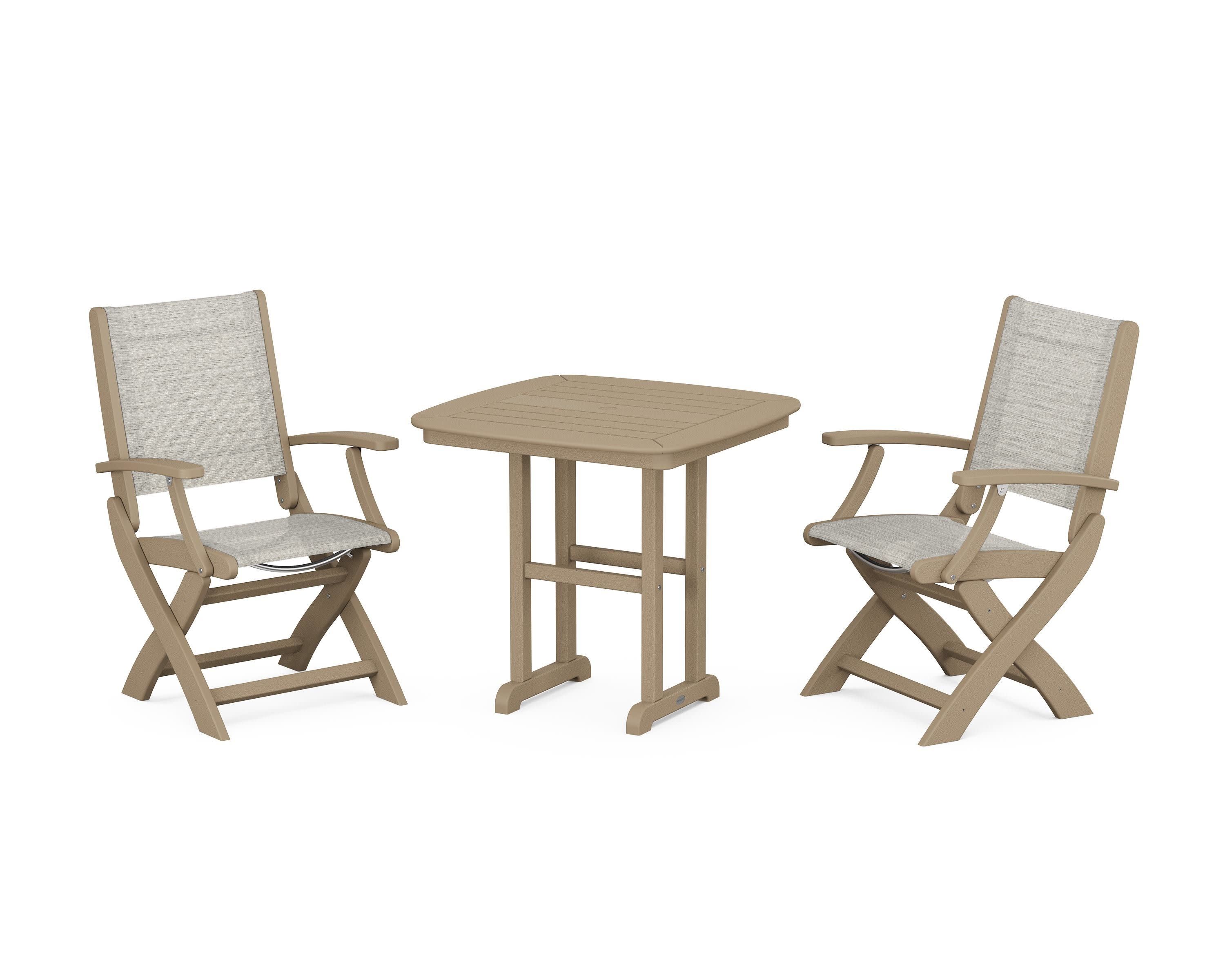 Coastal Folding Chair 3-Piece Dining Set in Vintage Sahara / Birch Sling