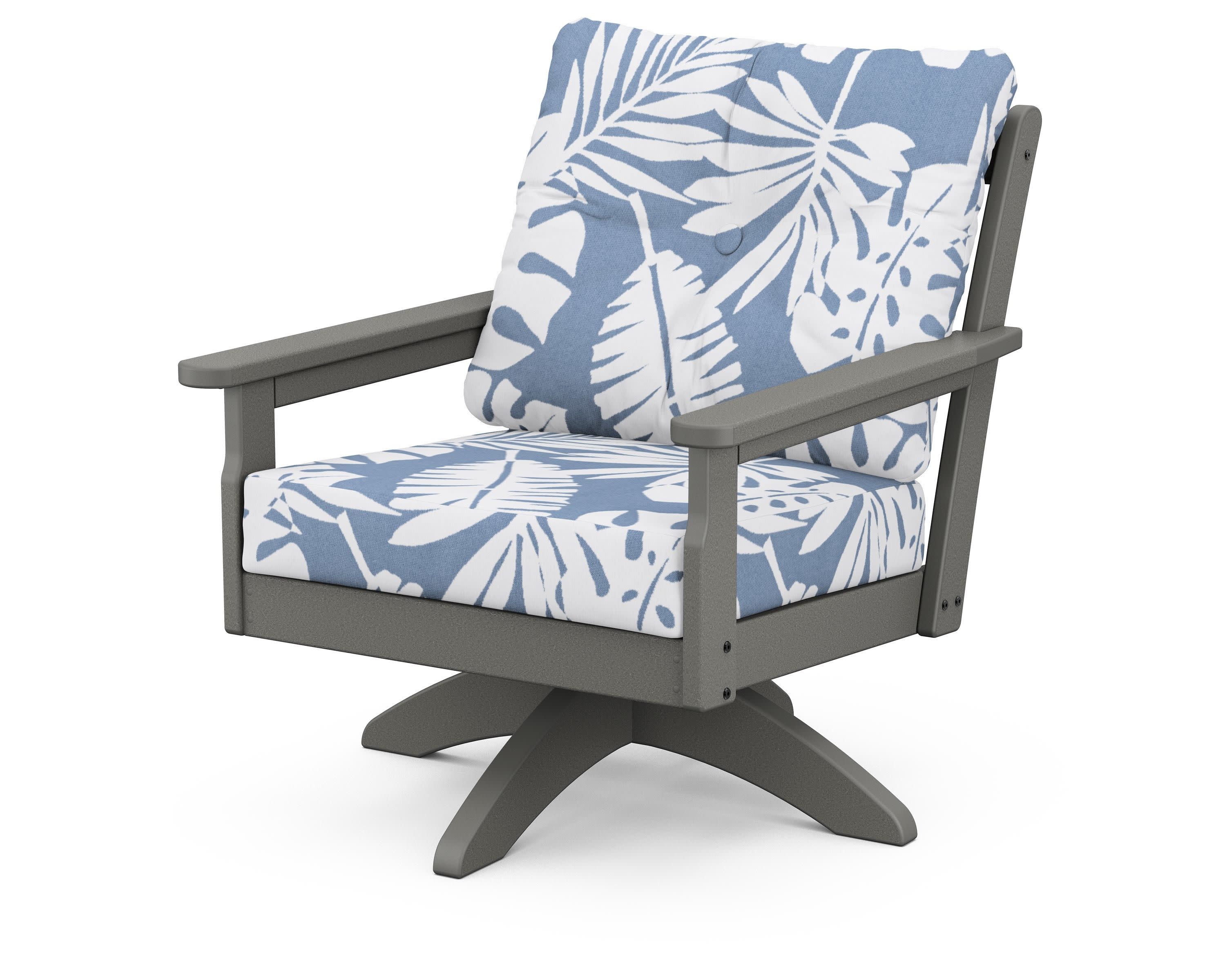 Vineyard Deep Seating Swivel Chair in Slate Grey / Leaf Sky Blue