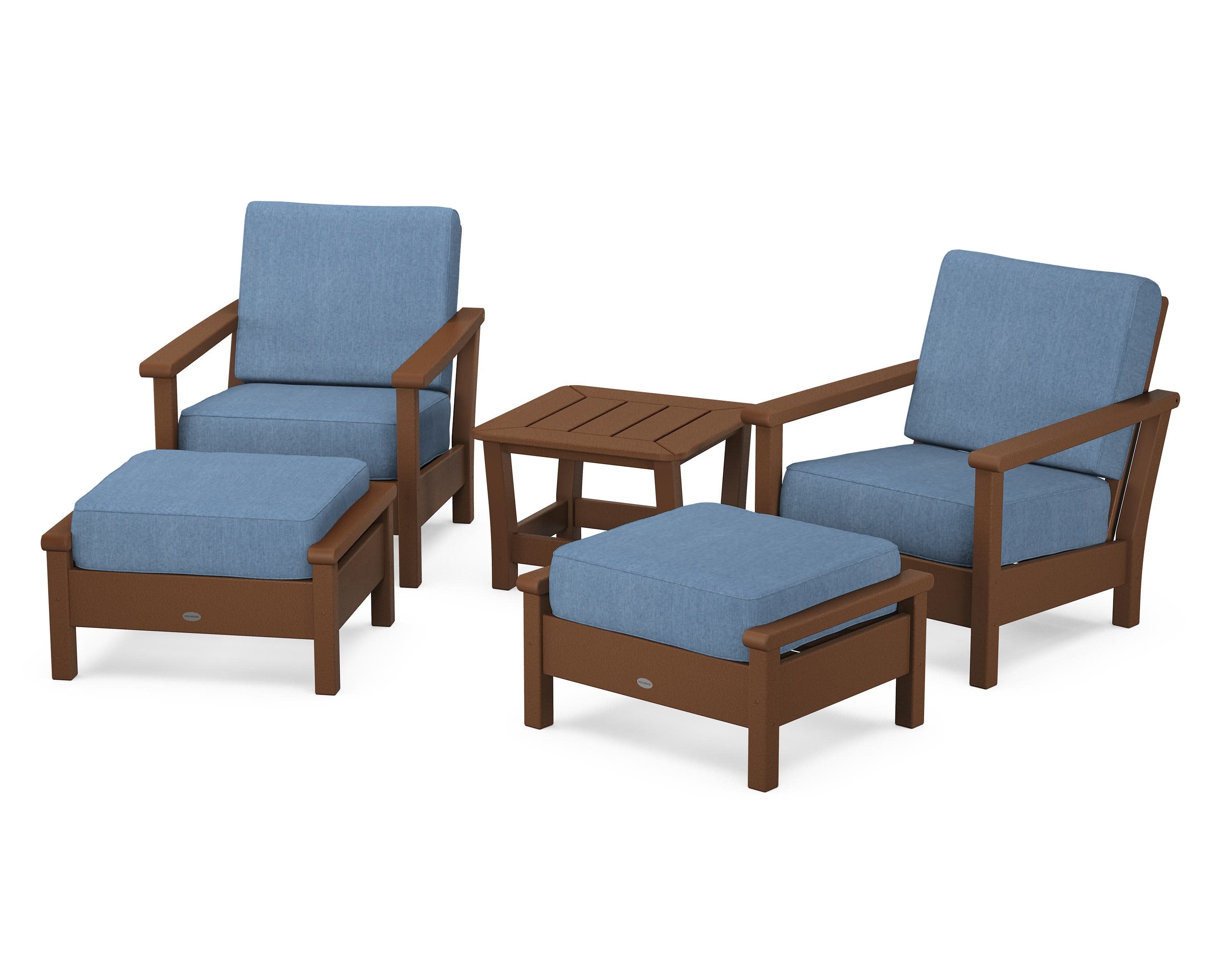 Harbour 5-Piece Deep Seating Chair Set in Teak / Sky Blue