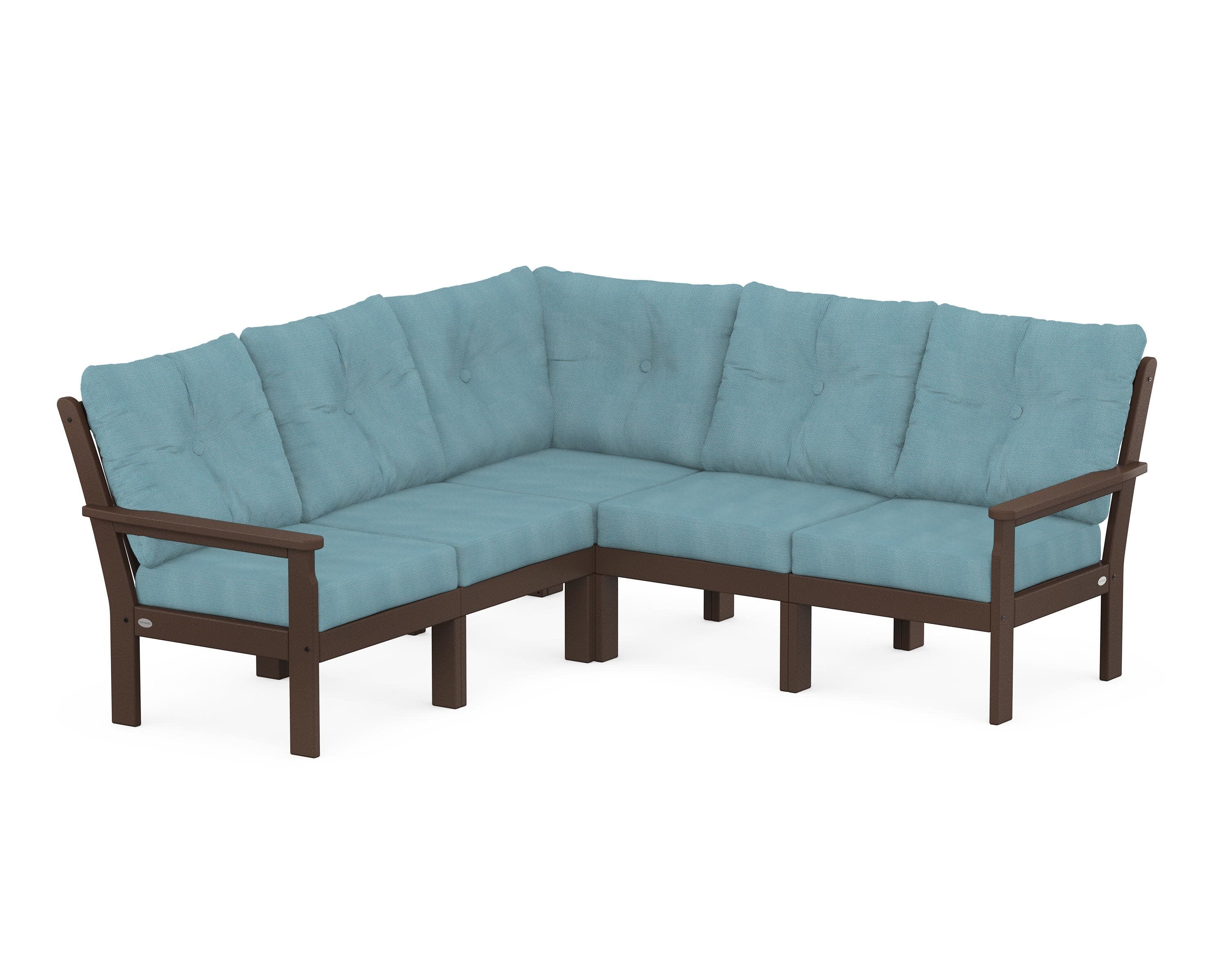 Vineyard 5-Piece Sectional in Mahogany / Lattice Sky Blue
