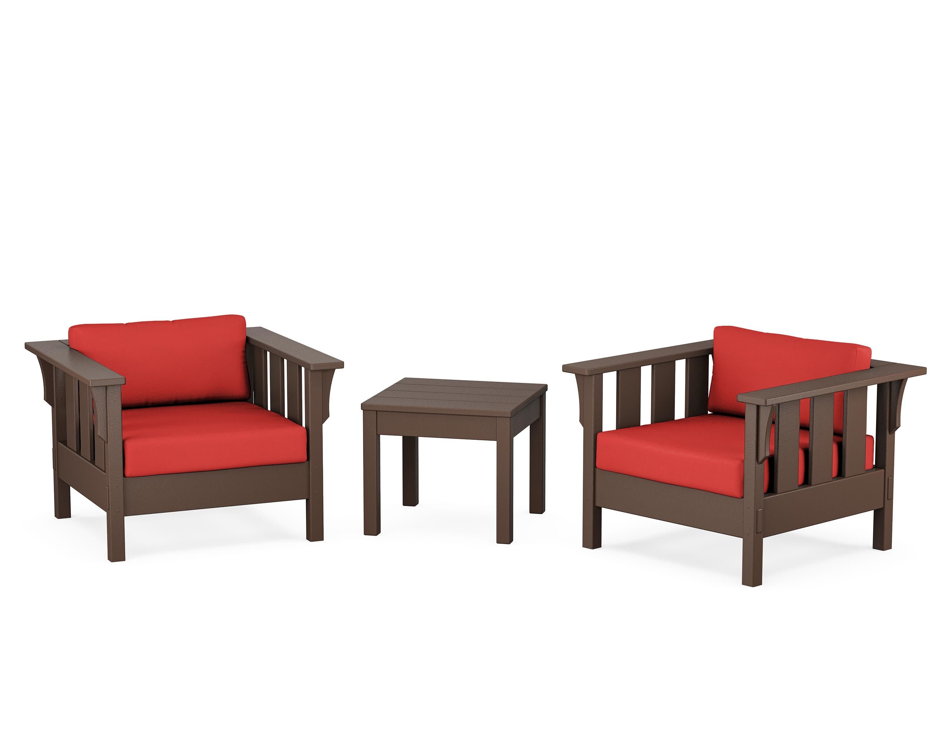 Acadia 3-Piece Deep Seating Set in Mahogany / Crimson Linen