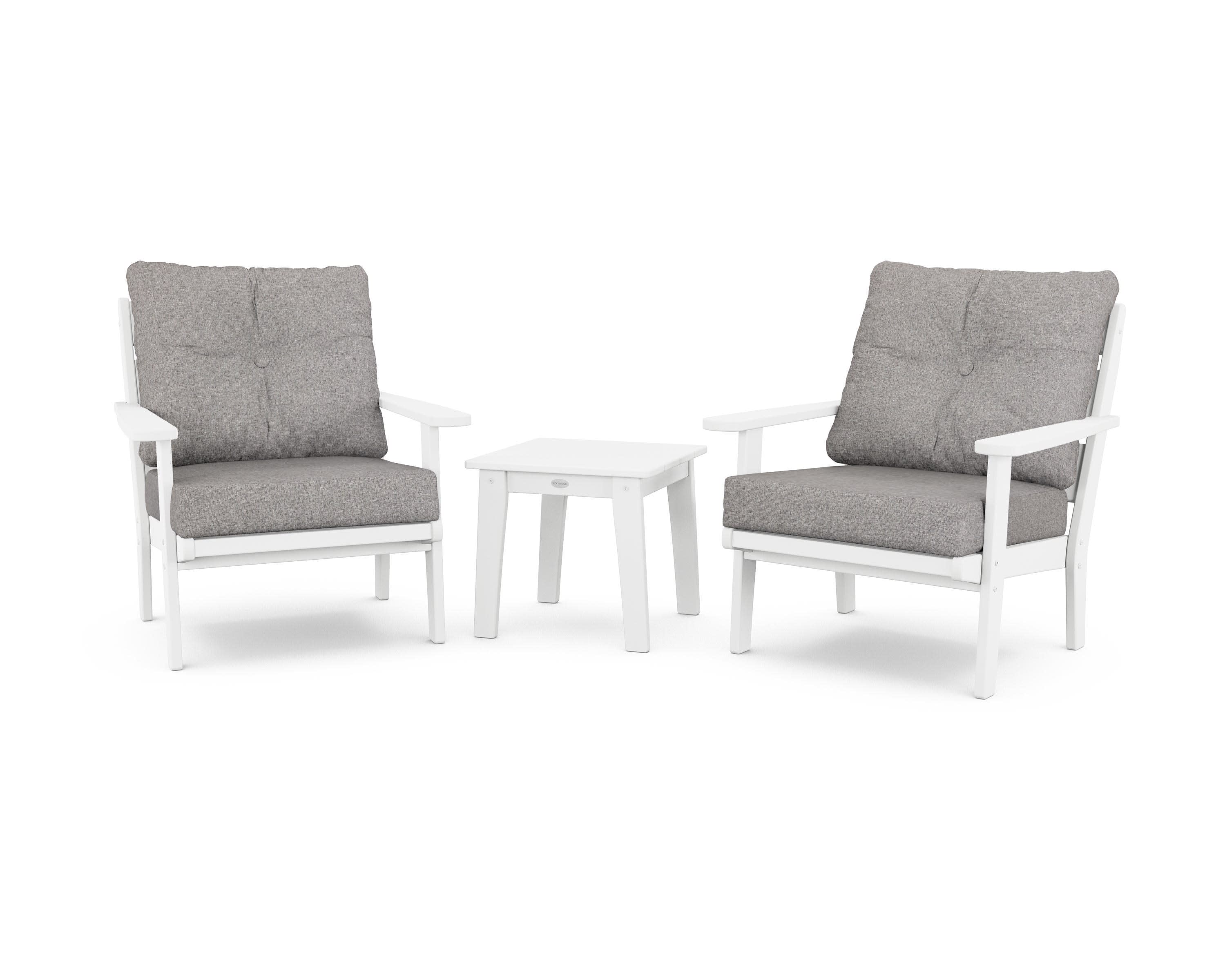 Lakeside 3-Piece Deep Seating Chair Set in White / Grey Mist