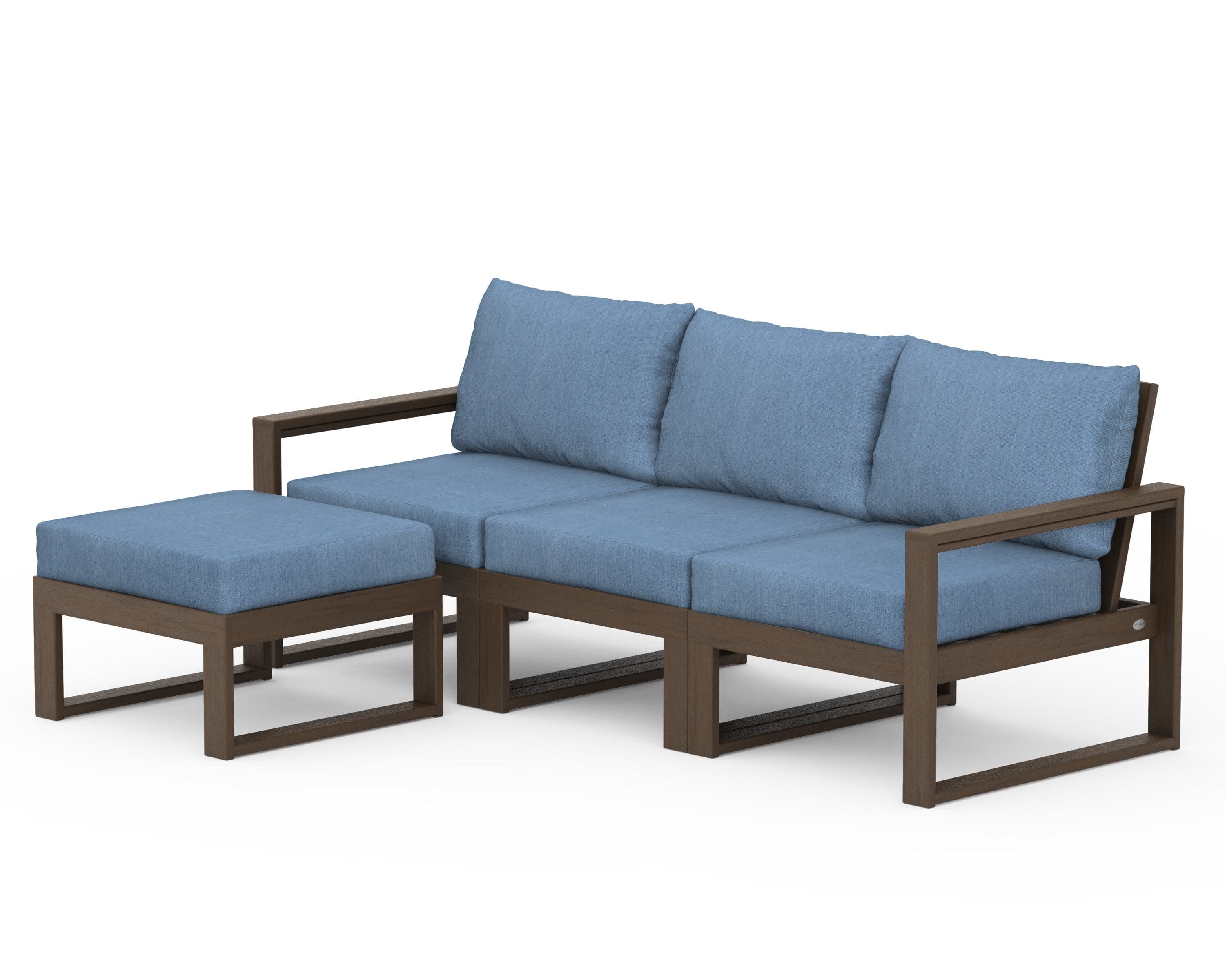 EDGE 4-Piece Modular Deep Seating Set with Ottoman in Kona / Sky Blue