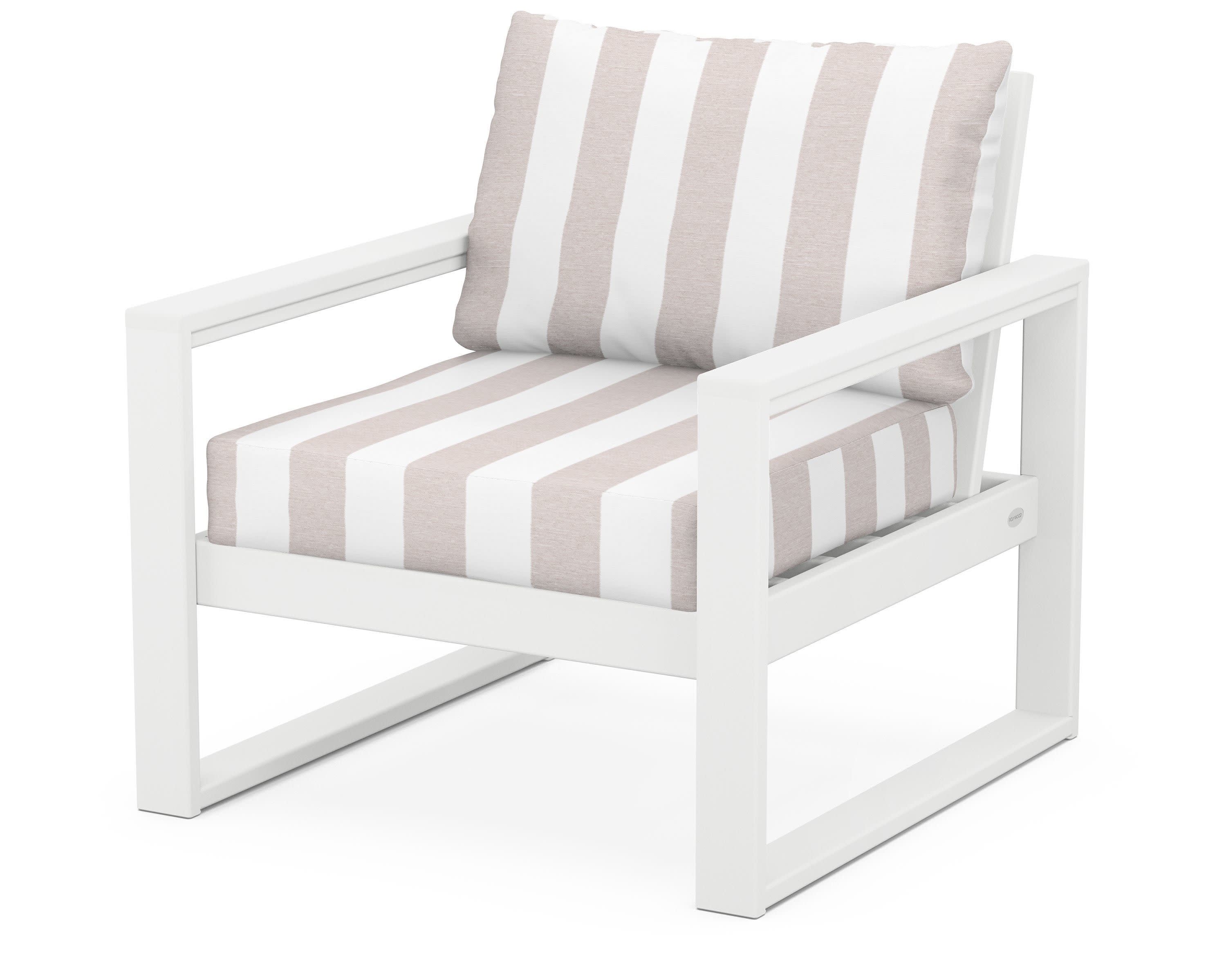 EDGE Club Chair in White / Cabana Stripe Dune Burlap