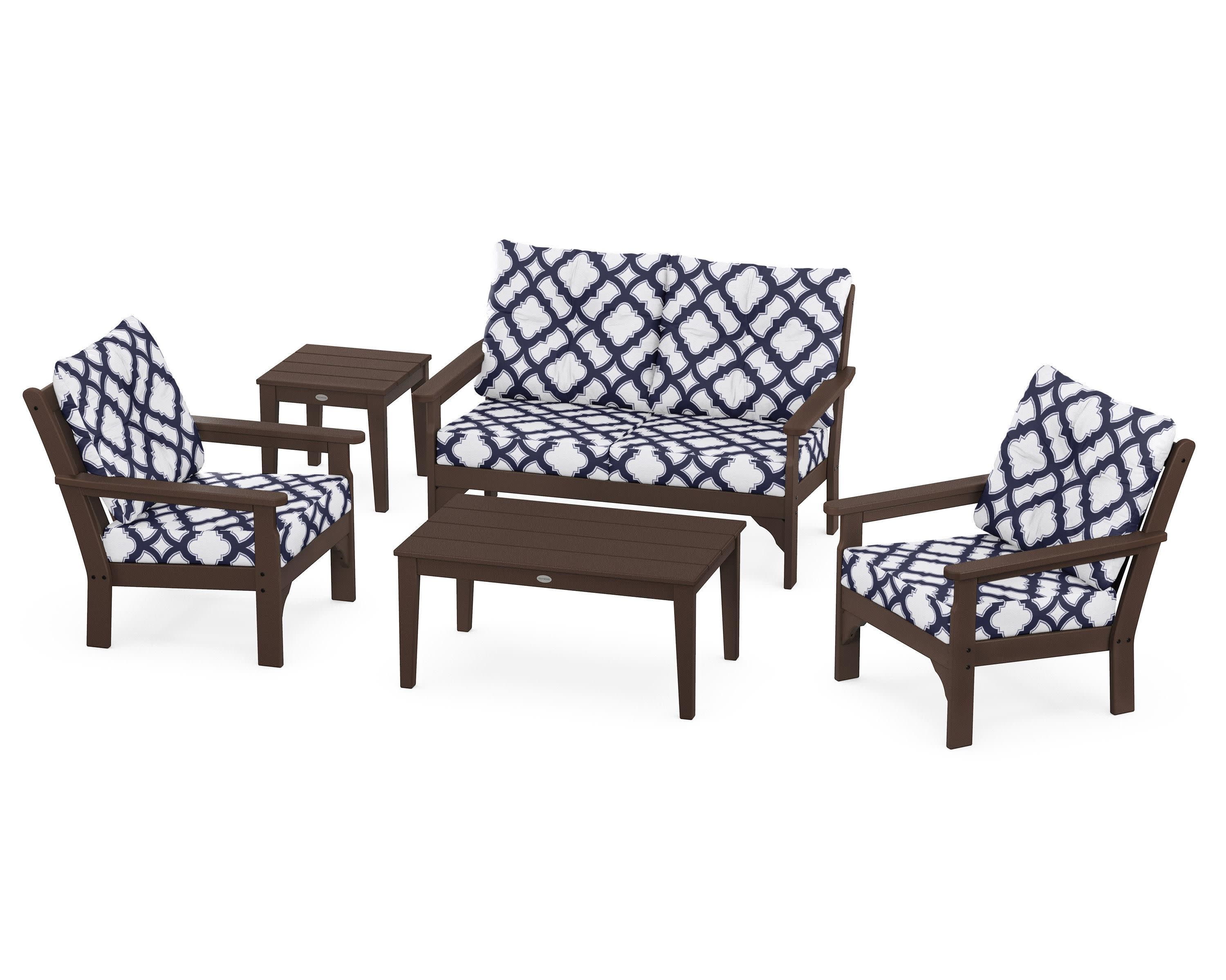 Vineyard 5-Piece Deep Seating Set in Mahogany / Trellis Navy