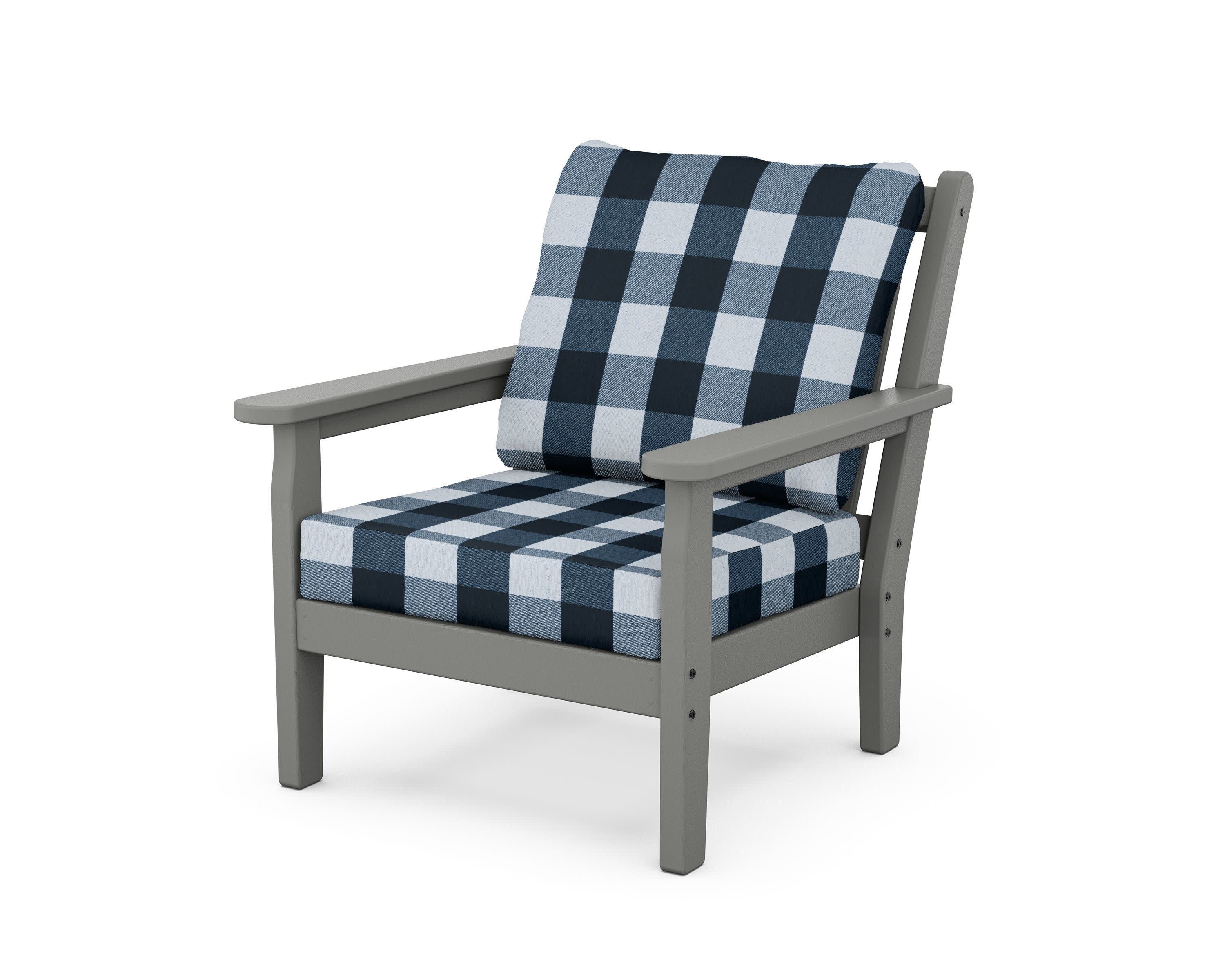 Chippendale Deep Seating Chair in Slate Grey / Buffalo Plaid Marine Indigo