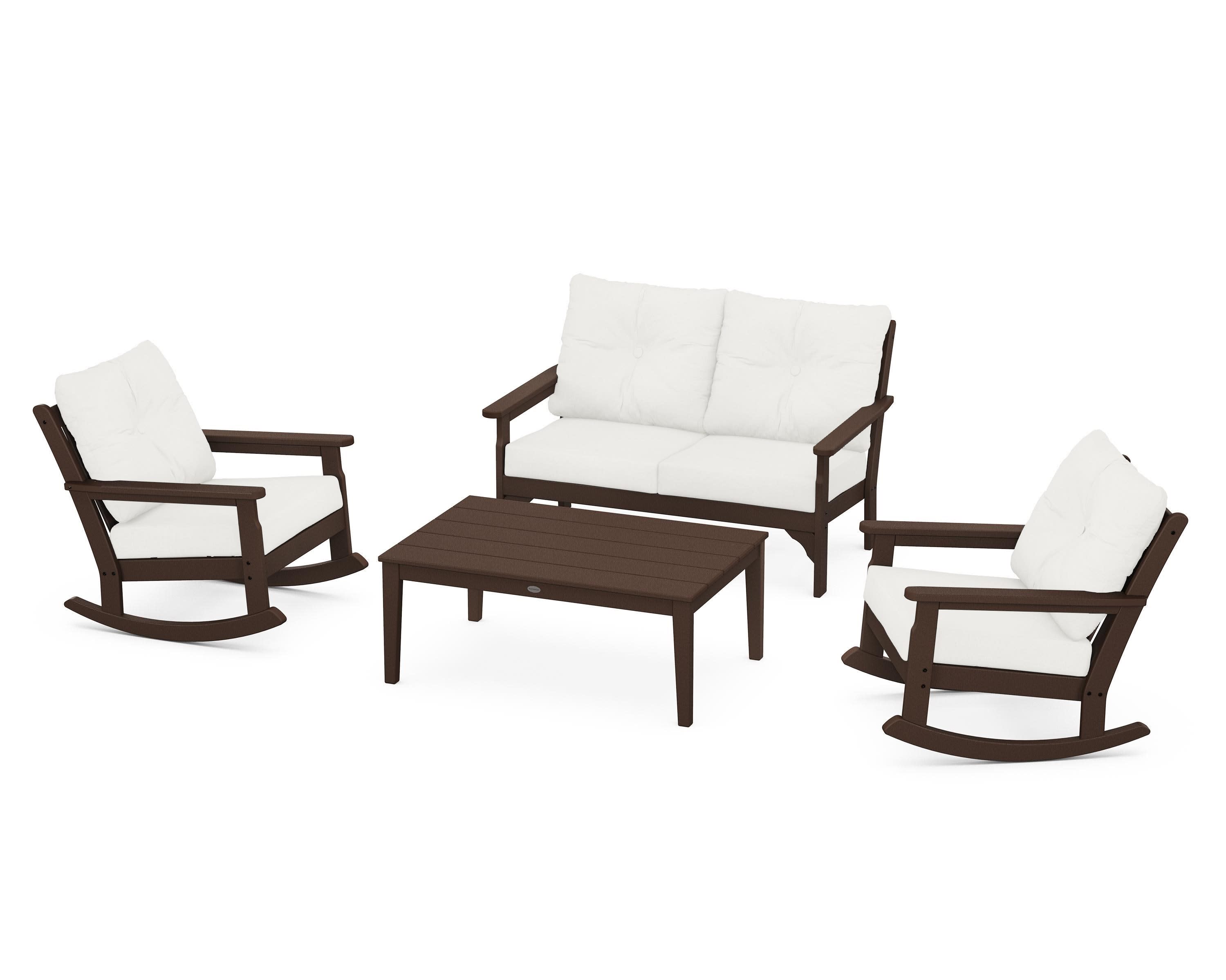 Vineyard 4-Piece Deep Seating Rocking Chair Set in Mahogany / Natural Linen
