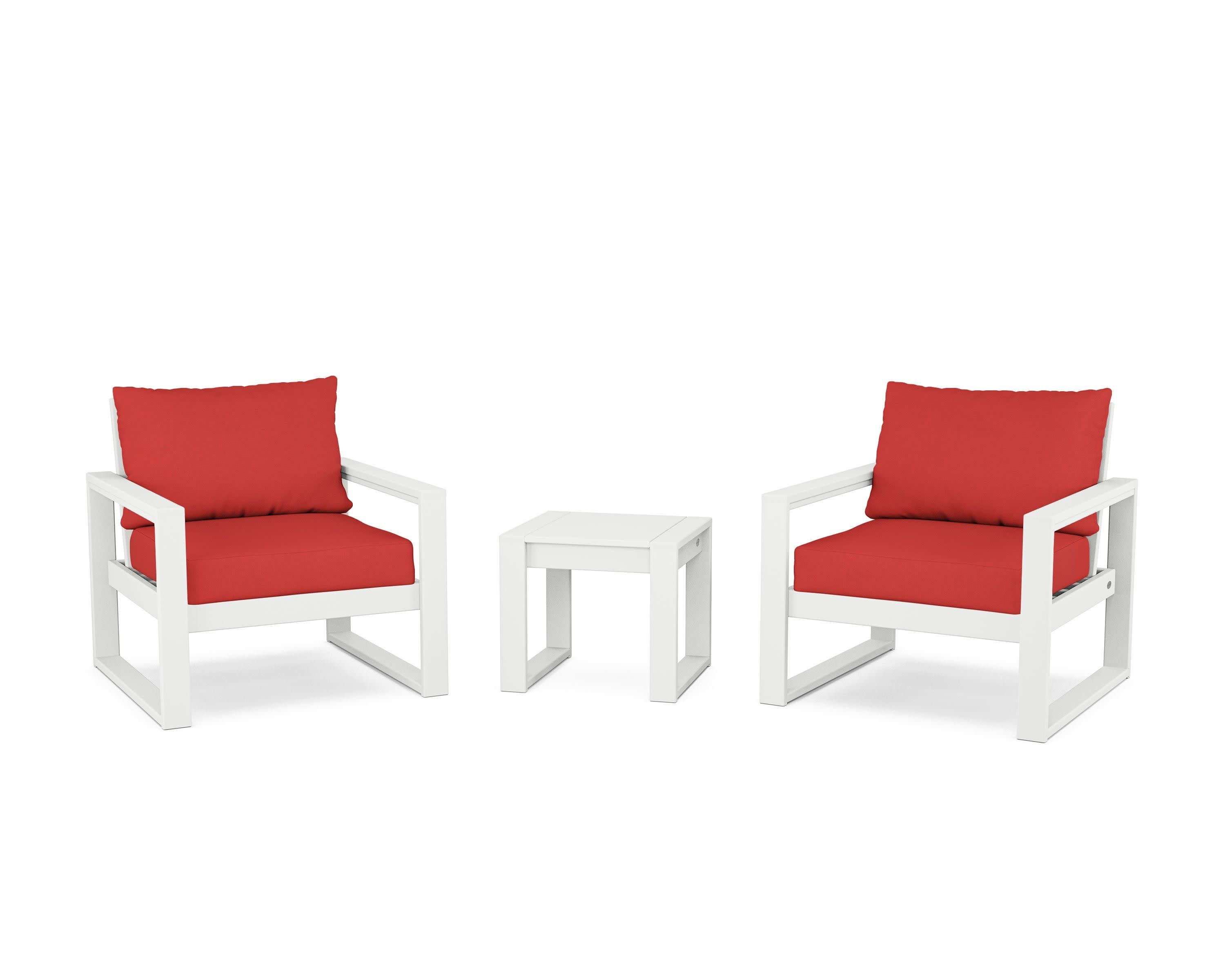 EDGE Sectional 3-Piece Deep Seating Set in White / Crimson Linen