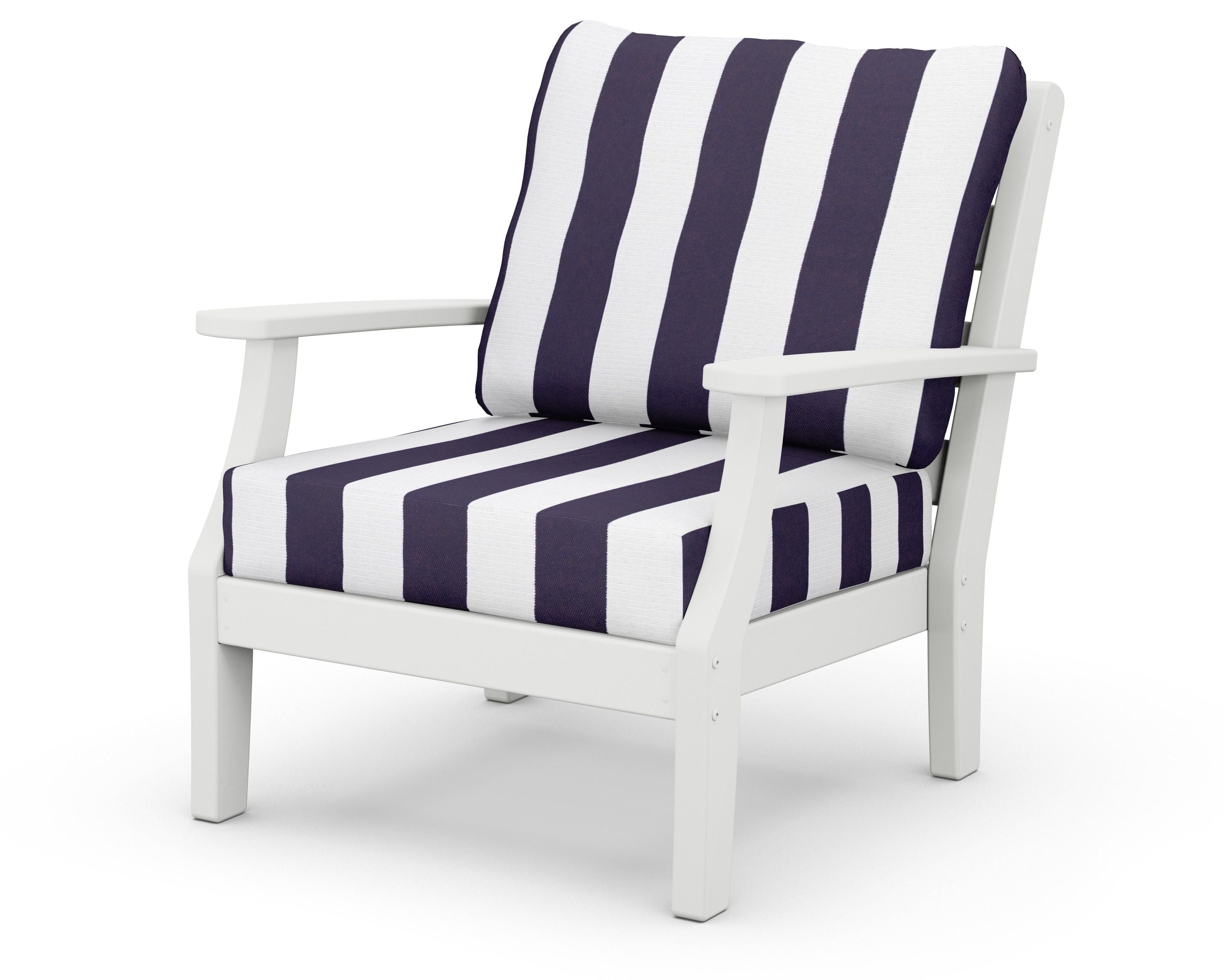 Chesapeake Deep Seating Chair in White / Cabana Stripe Navy