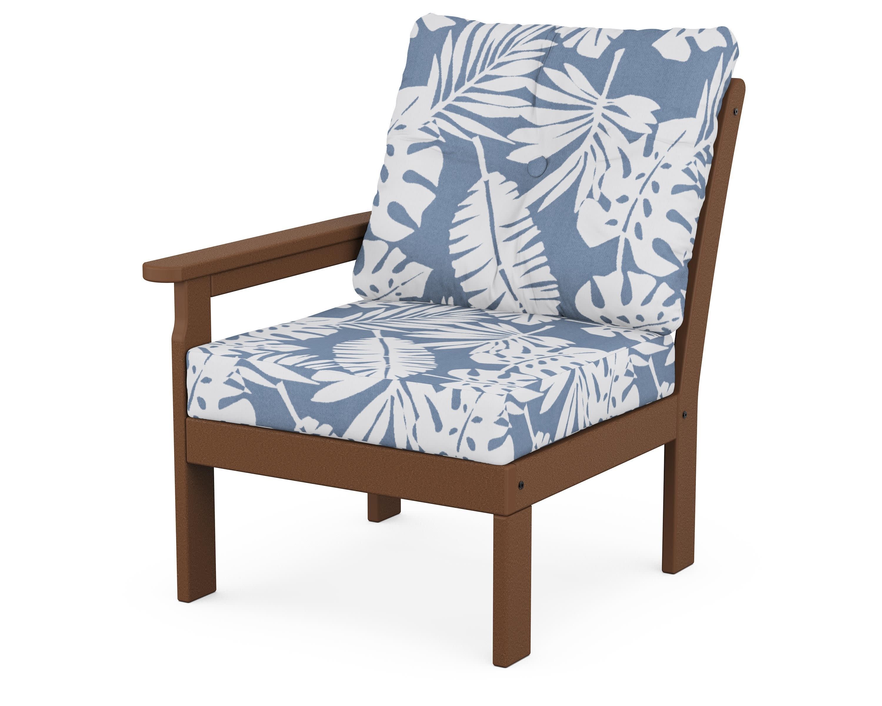 Vineyard Modular Left Arm Chair in Teak / Leaf Sky Blue