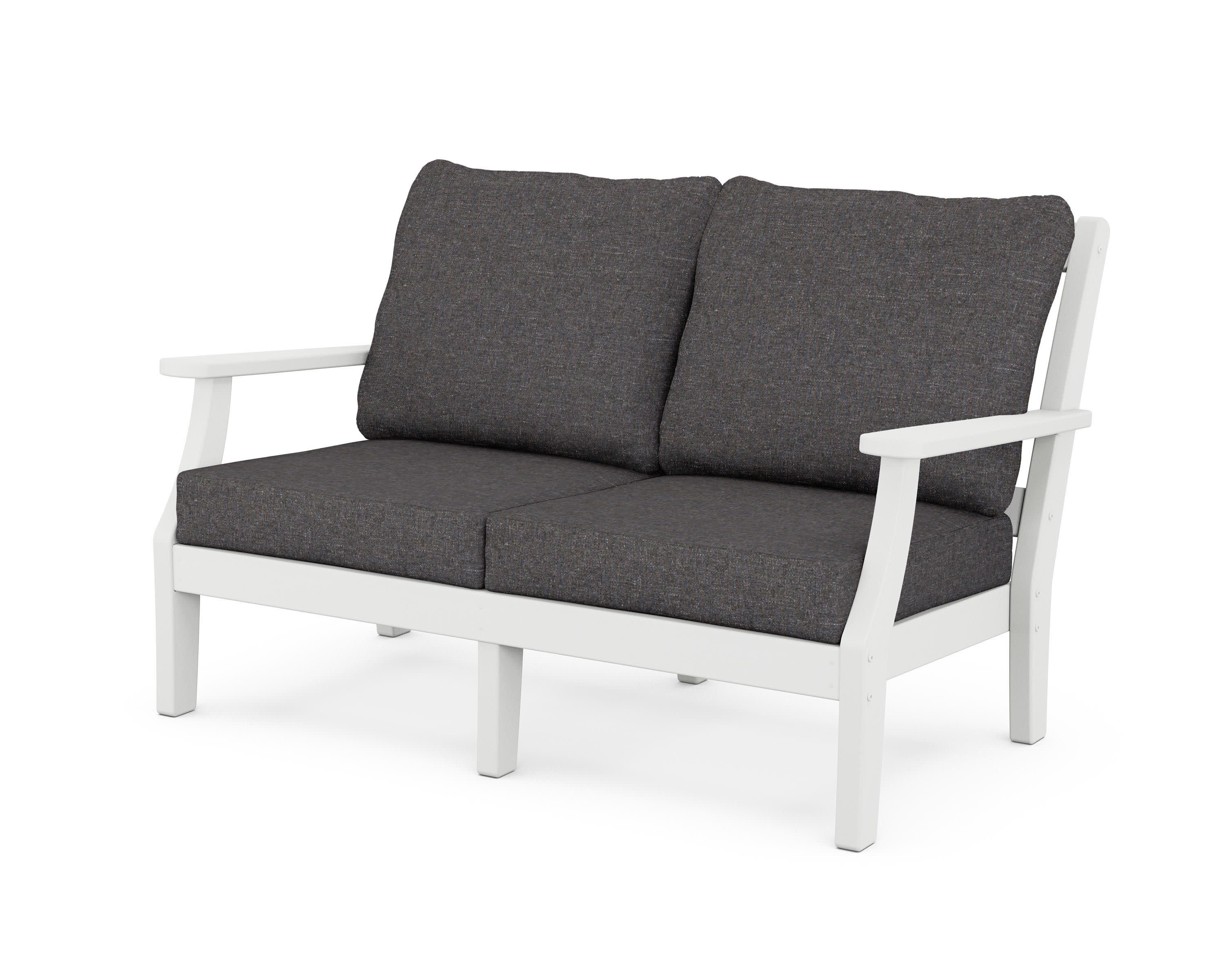 Chinoiserie Deep Seating Loveseat in White / Ash Charcoal
